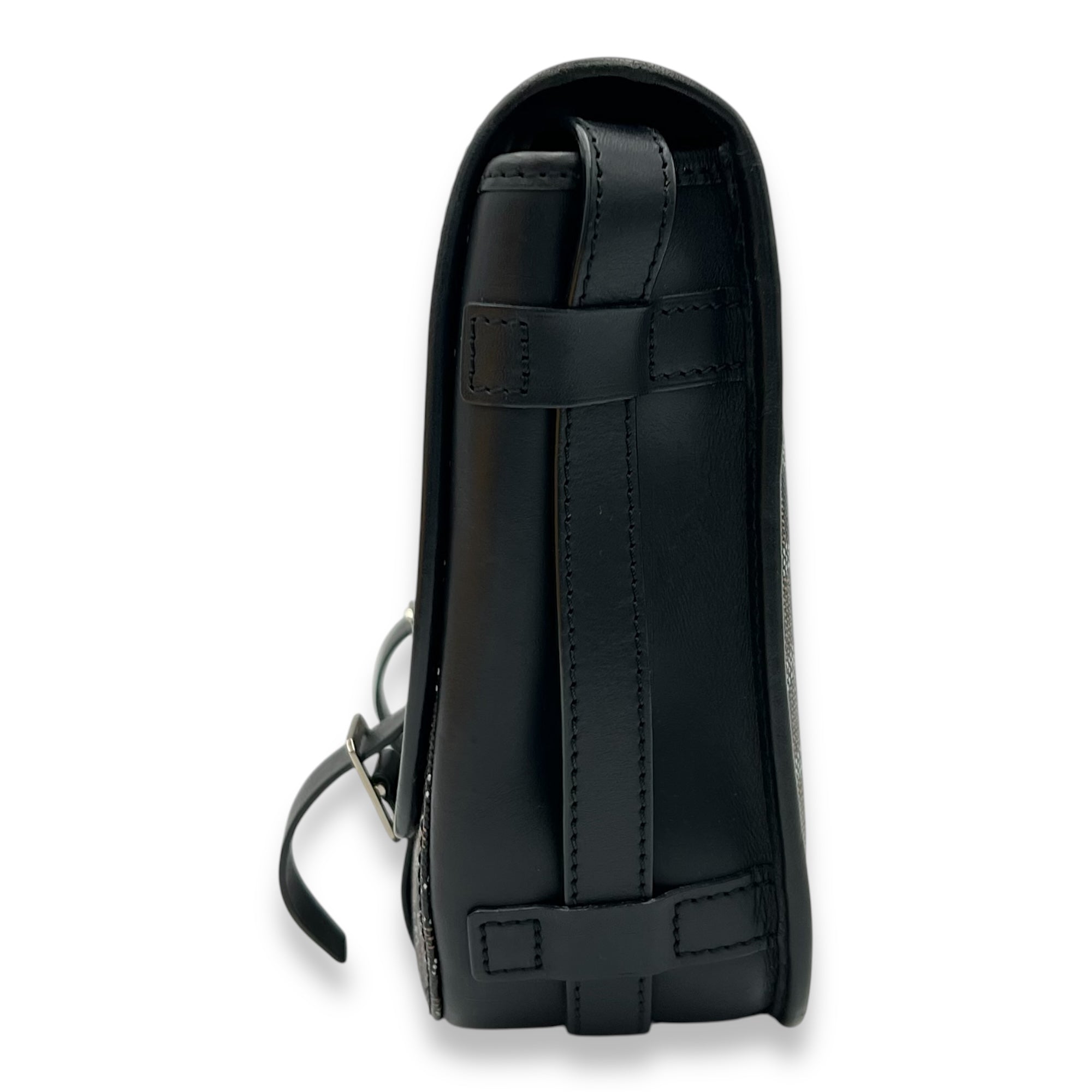 Belvedere Messenger MM Black in Coated Canvas, Silver hardware - Image 5