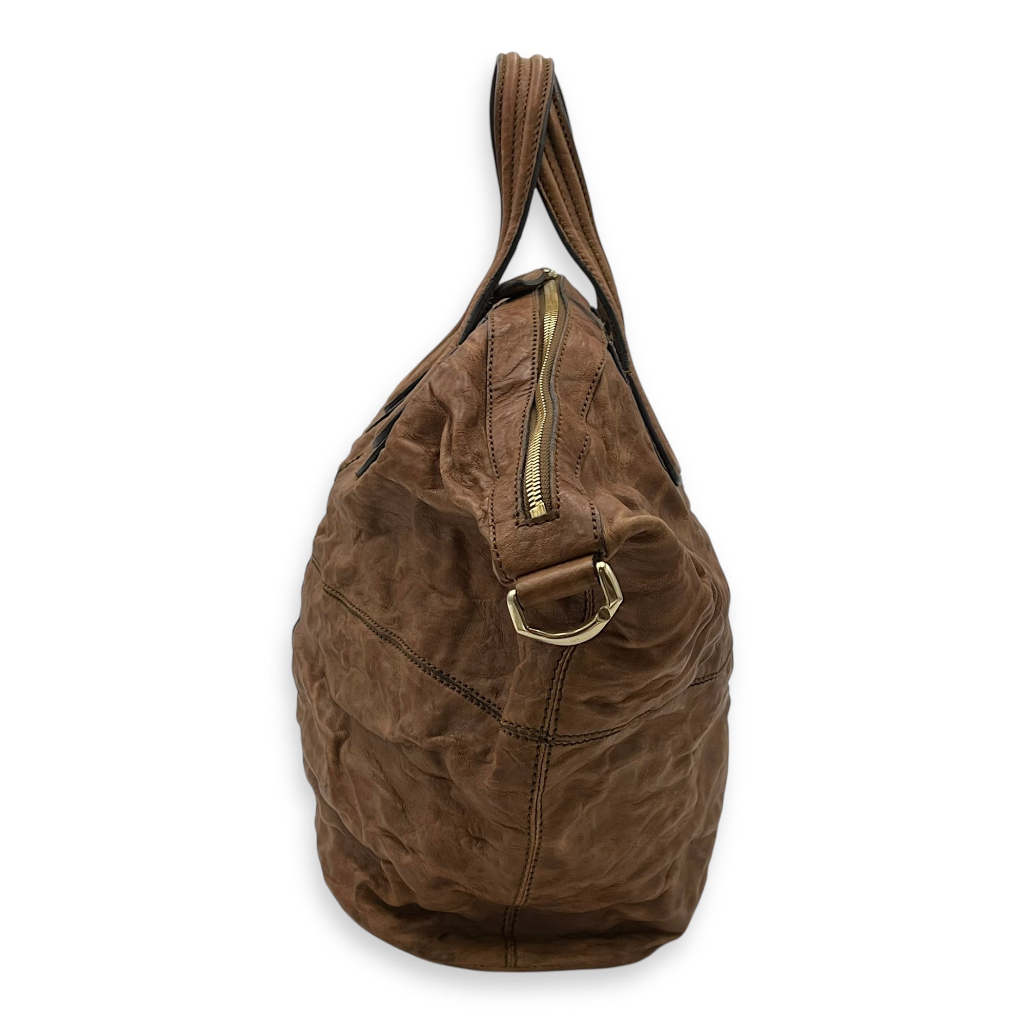 Nightingale Medium Brown Top Handle Bag in Distressed Leather, Gold hardware - Image 5