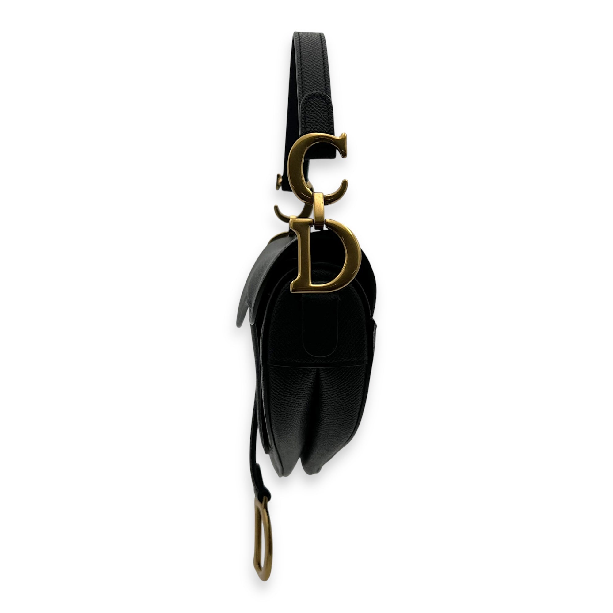 Saddle Mini Black Top Handle Bag in Calfskin, Gold hardware - Image 5