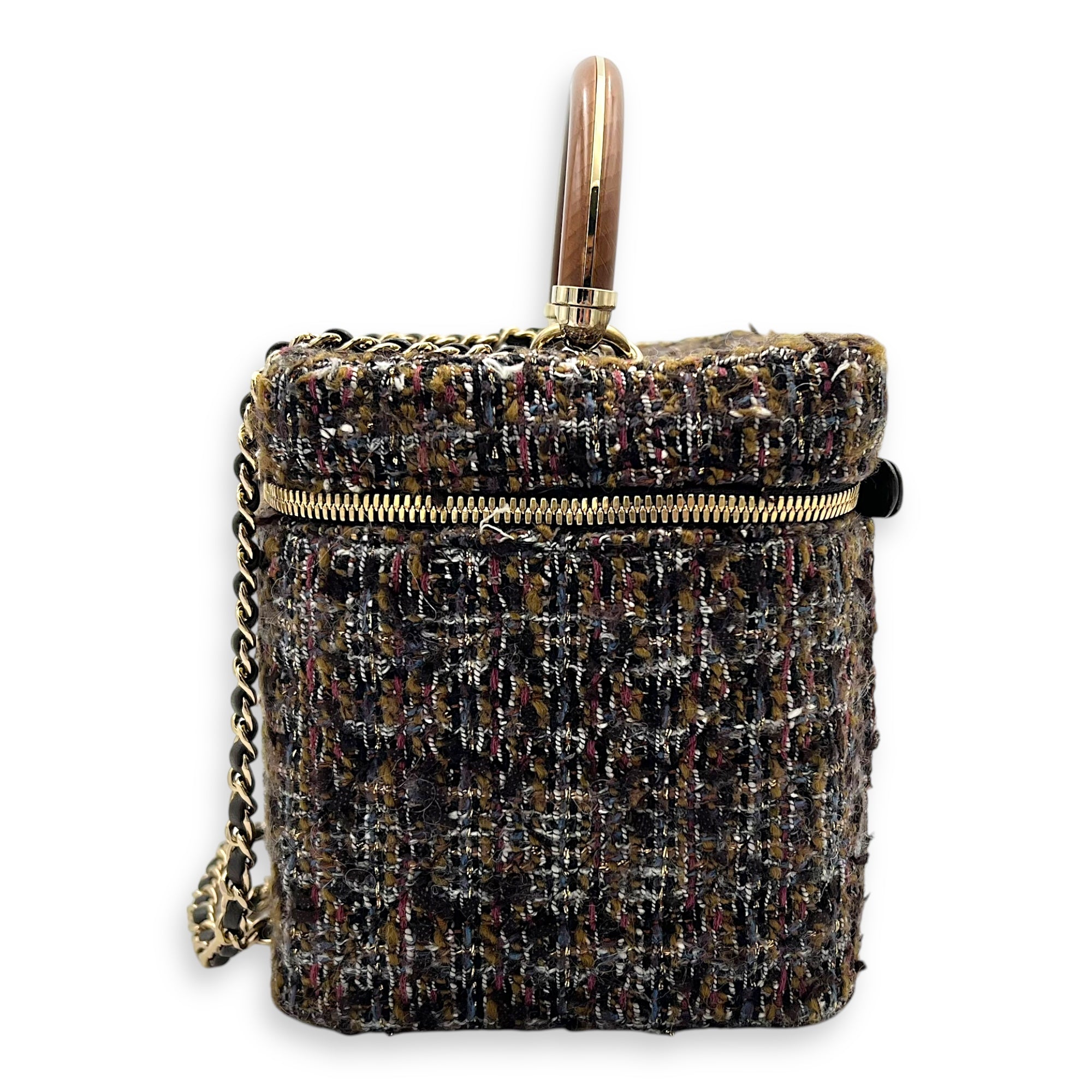 Vanity Case Wood Multi-colour Top Handle Bag in Tweed, Gold hardware - Image 5