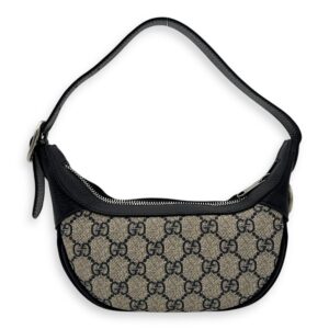 Ophidia Mini Blue Shoulder Bag in Coated Canvas, Silver hardware