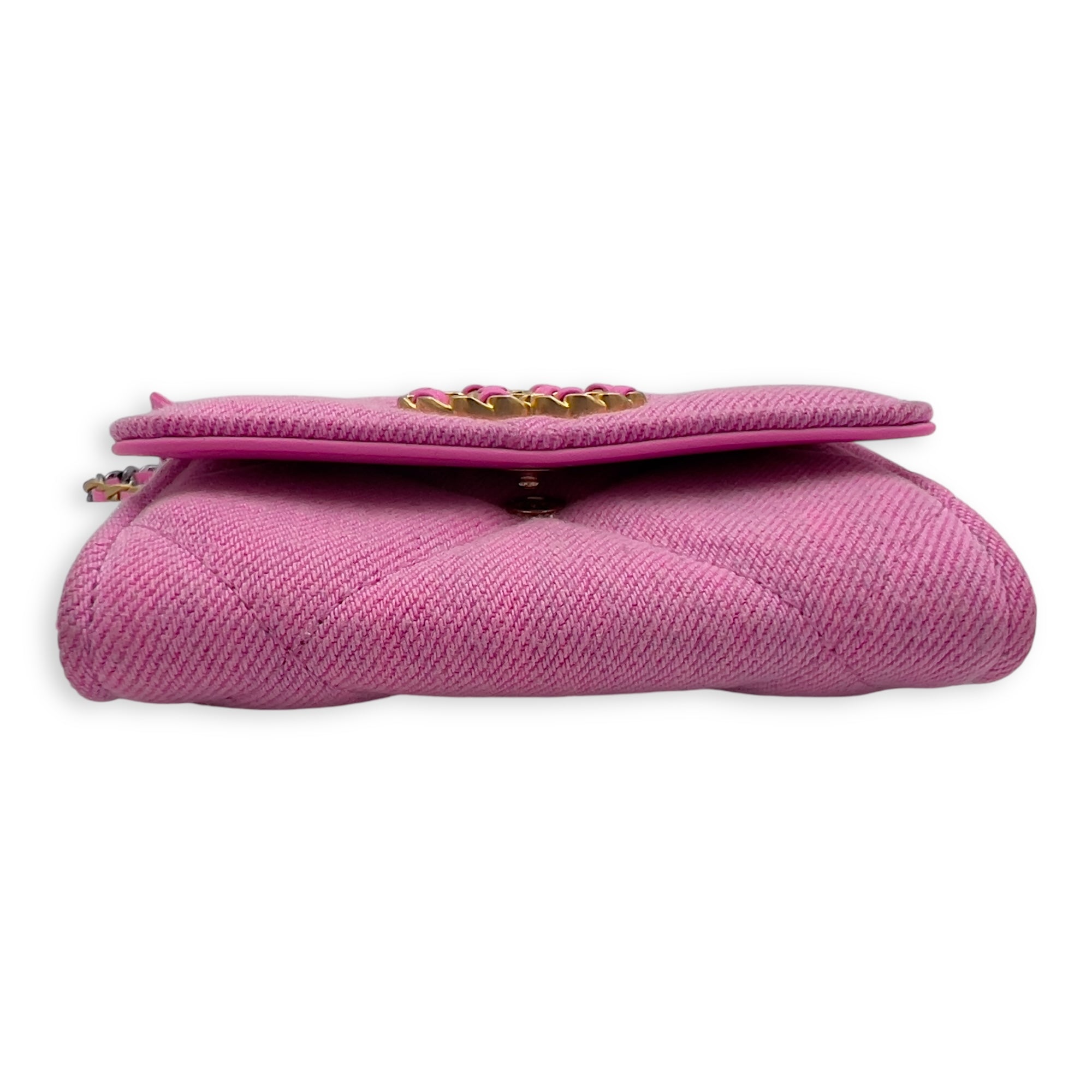 C19 Pink Wallet On Chain in Denim, Gold hardware - Image 8