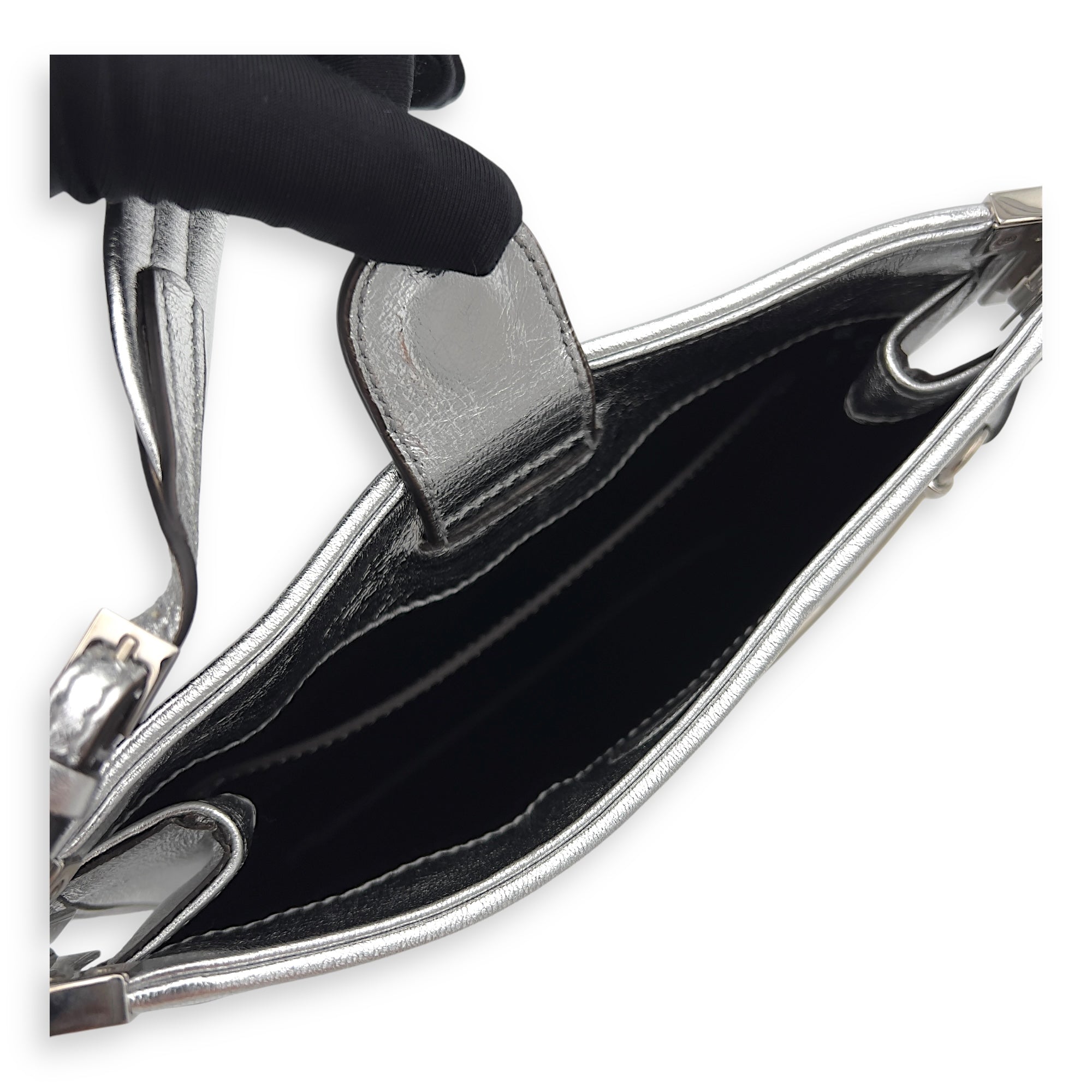 Slim Horsebit Small Silver Shoulder Bag in Calfskin, Silver hardware - Image 7