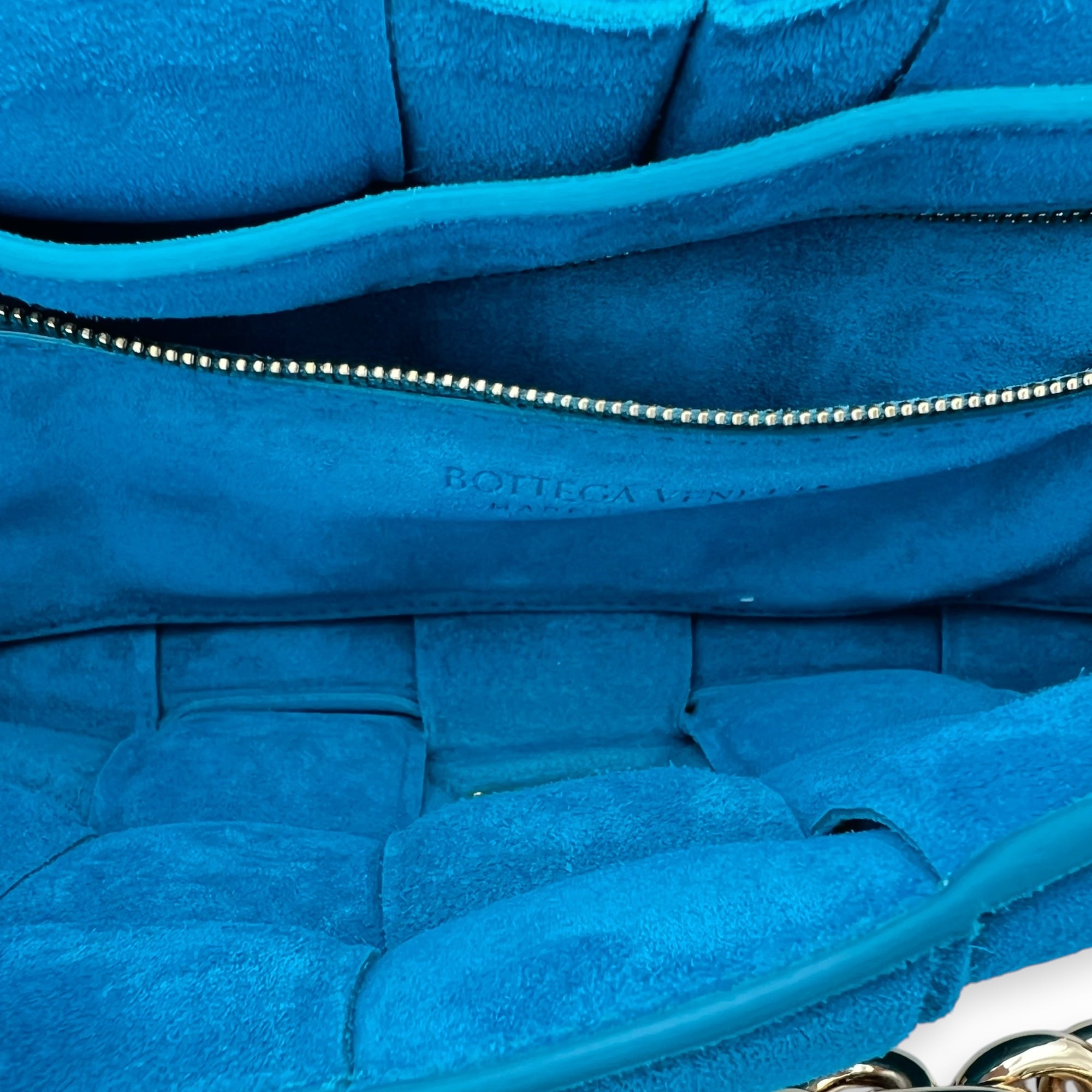 Cassette Crossbody Bag Blue in Suede Leather, Gold hardware - Image 7