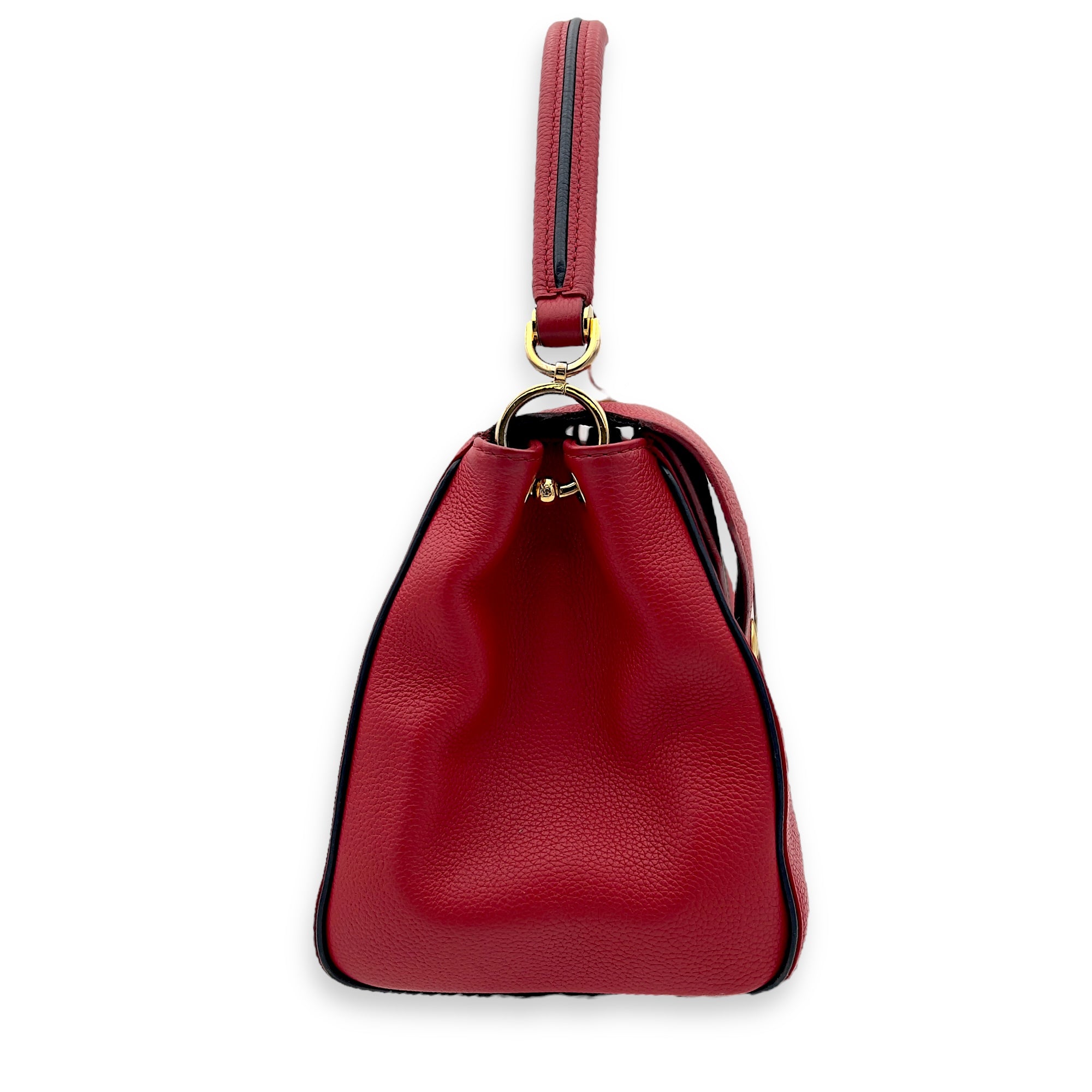 Double V Top Handle Bag Red in Calfskin, Gold hardware - Image 5