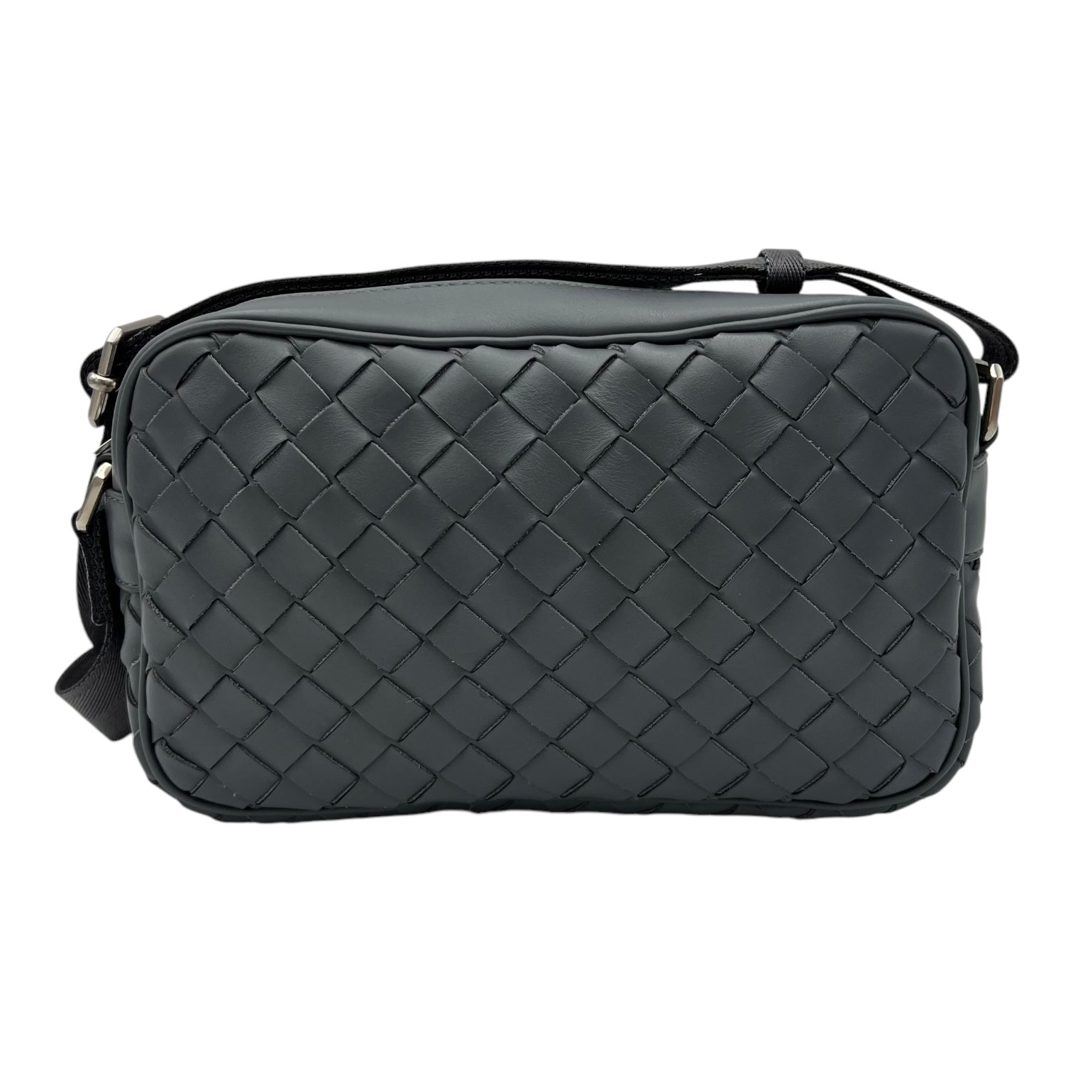 Intrecciato Crossbody Bag Grey in Calfskin, Silver hardware - Image 3