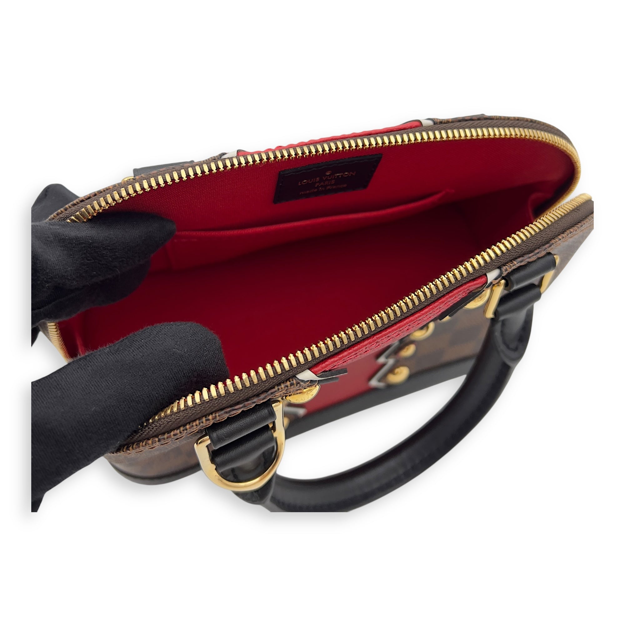 Karakoram Alma BB Damier Ebene Top Handle Bag in Coated Canvas, Gold hardware - Image 9