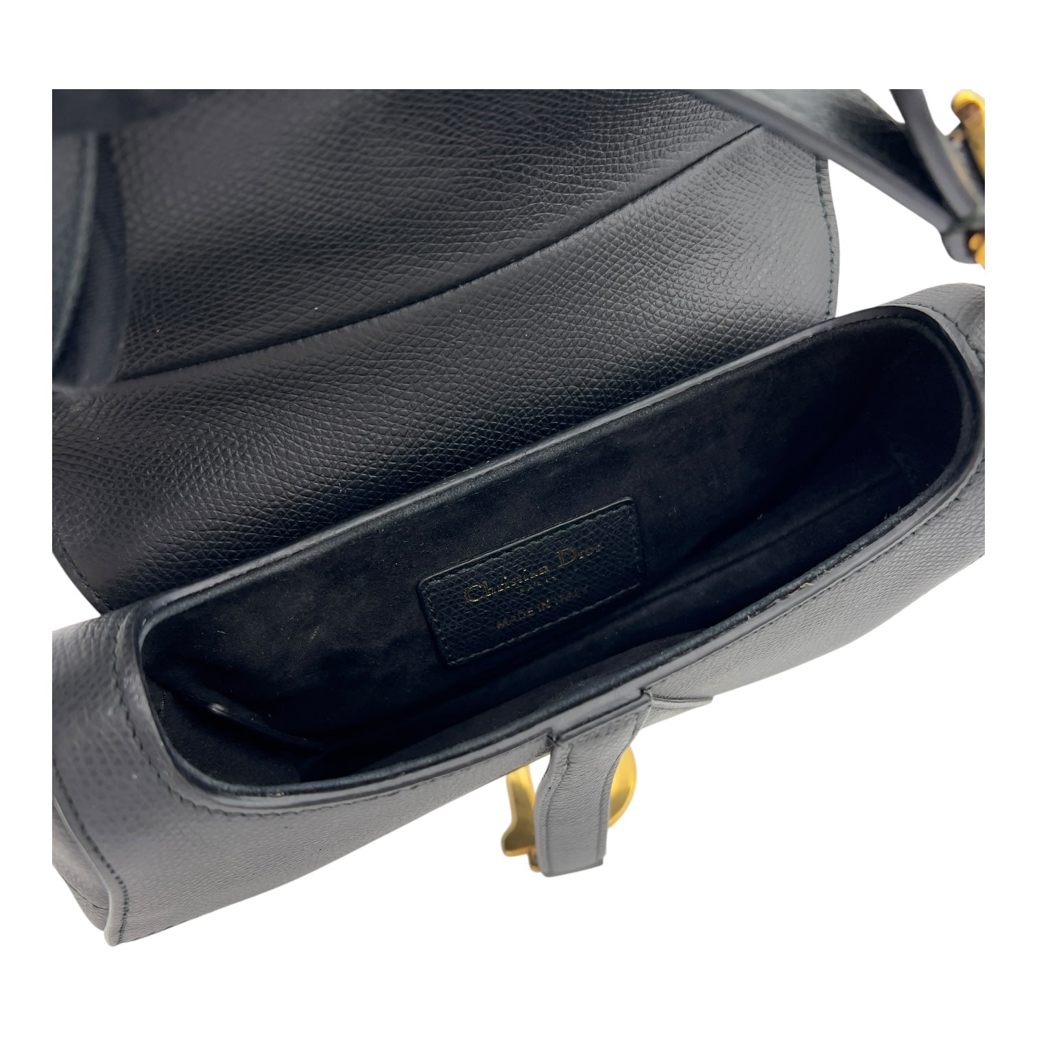 Saddle with Strap Mini Black Crossbody Bag in Calfskin, Brushed Gold hardware - Image 9