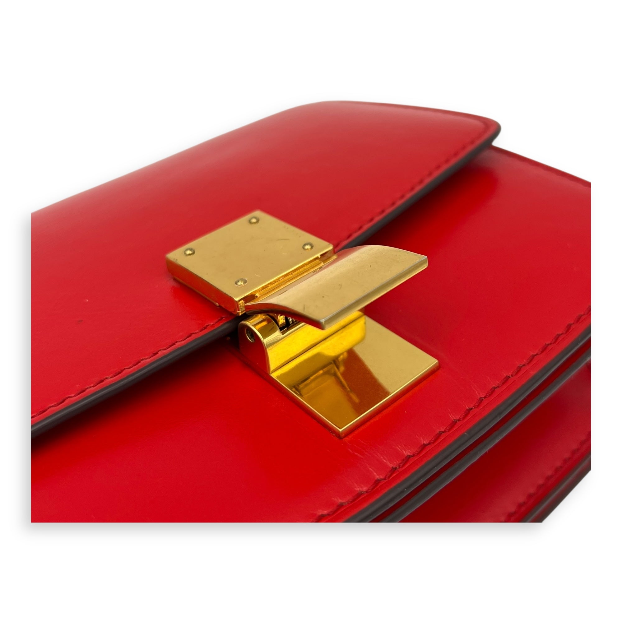 Box Small Red Crossbody Bag in Calfskin, Gold hardware - Image 7