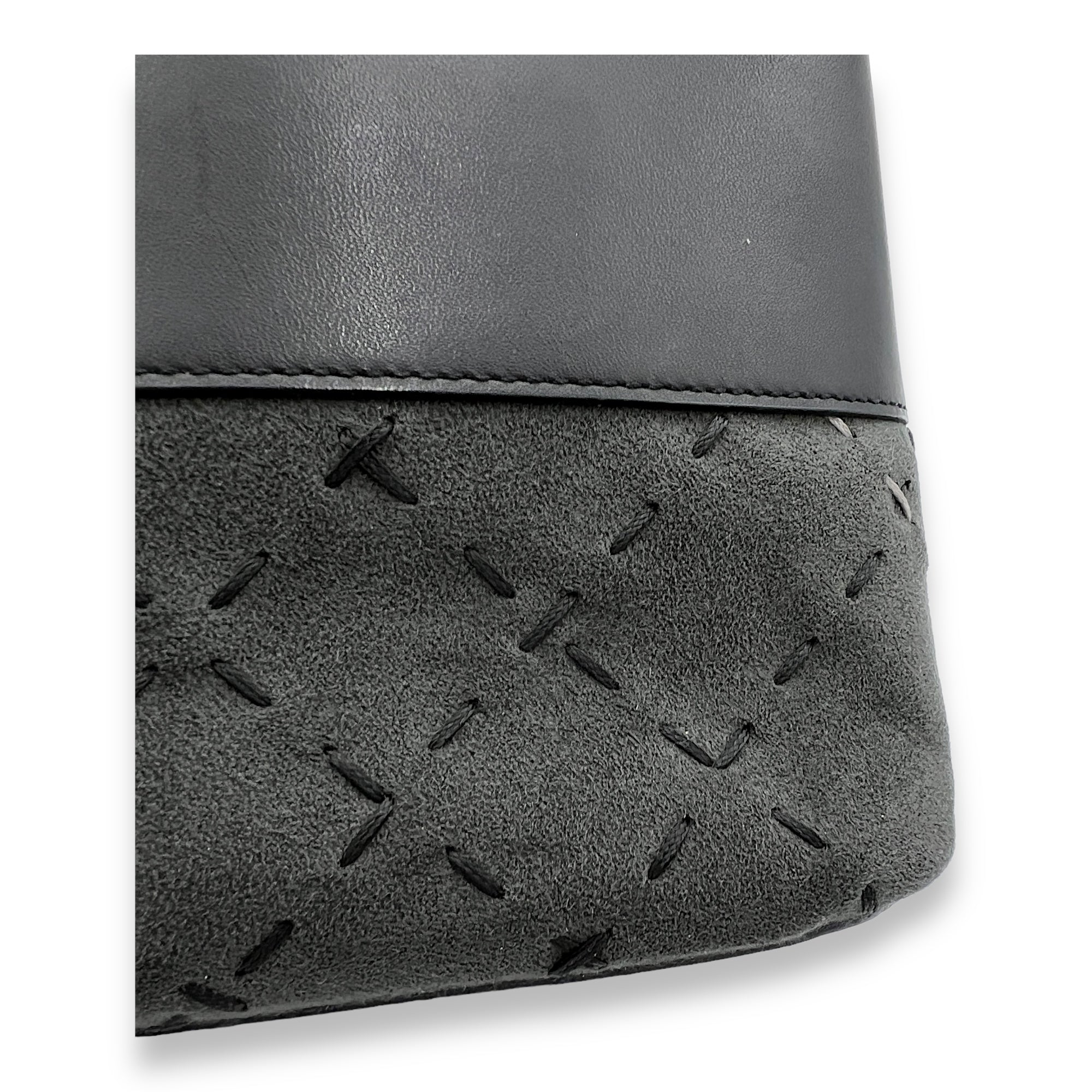 Logo Black Top Handle Bag in Calfskin and Suede, Silver hardware - Image 8