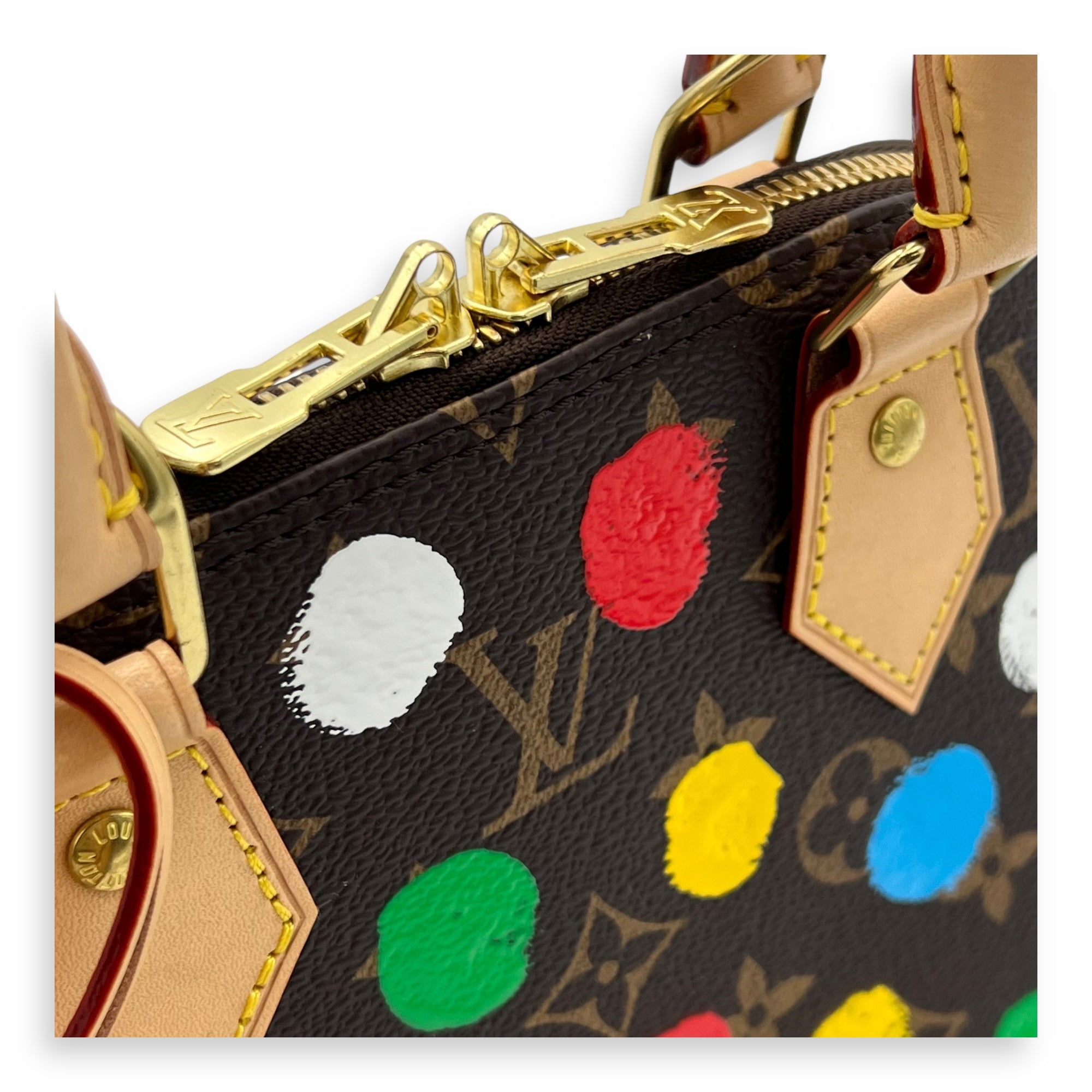Yayoi Kusama Alma BB Brown Top Handle Bag in Monogram Coated Canvas, Gold hardware - Image 8