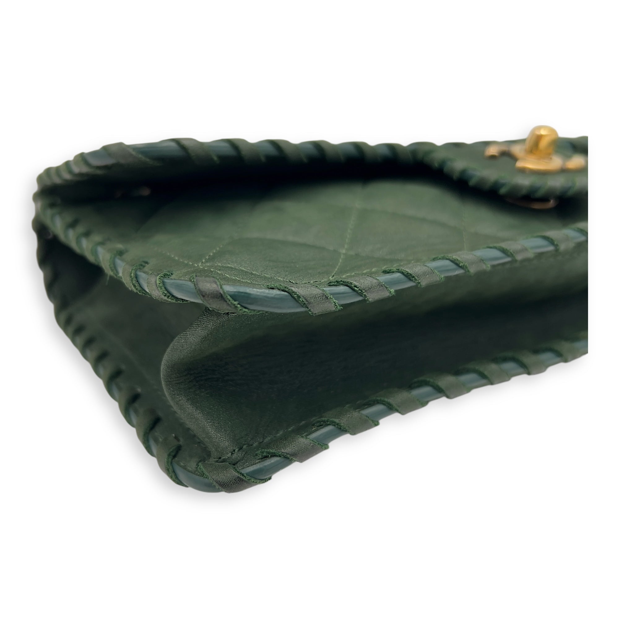 Happy Stitch Green Shoulder Bag in Calfskin, Gold hardware - Image 10