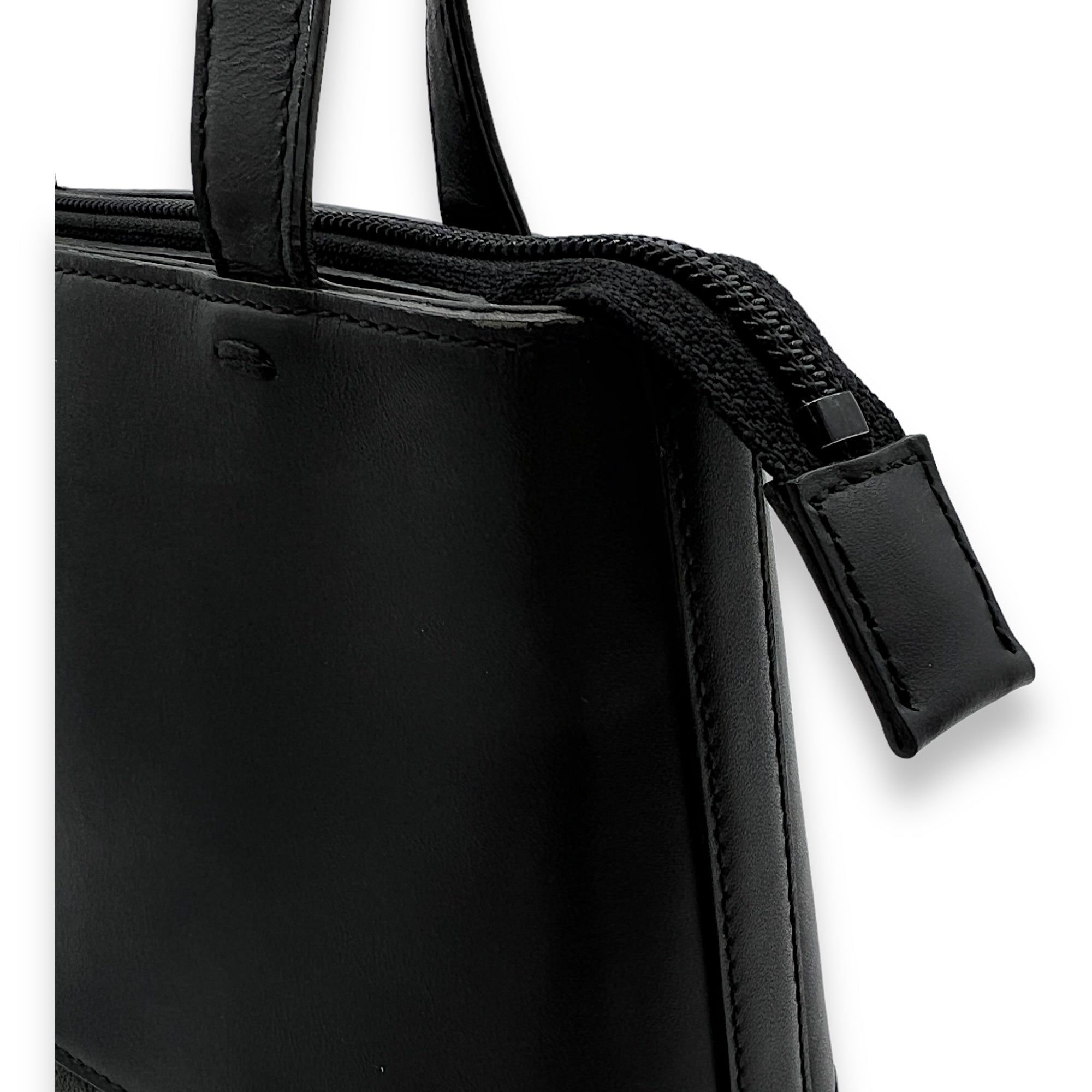 Logo Black Top Handle Bag in Calfskin and Suede, Silver hardware - Image 9