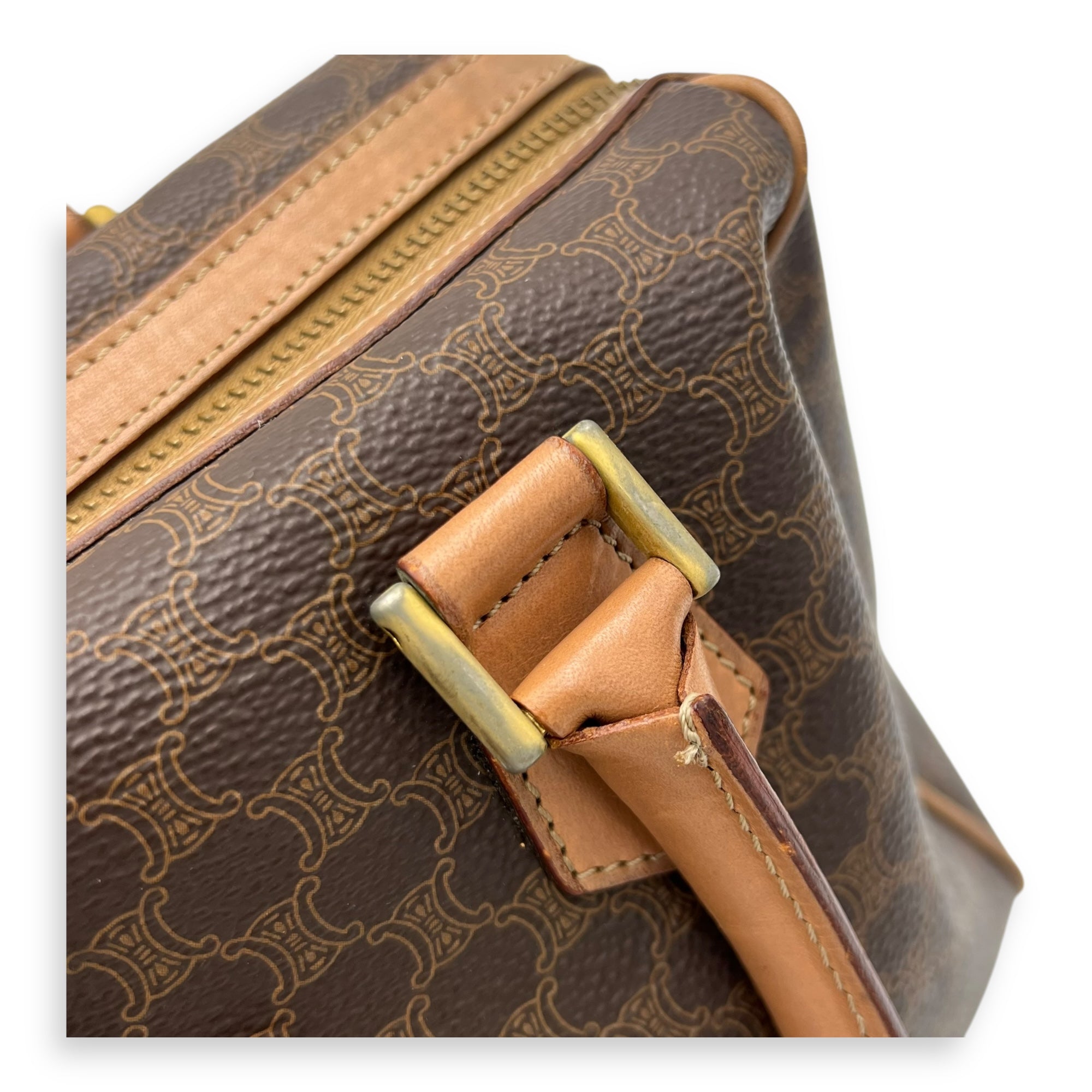 Vintage Macadam Boston Top Handle Bag Brown in Coated Canvas, Gold hardware - Image 9