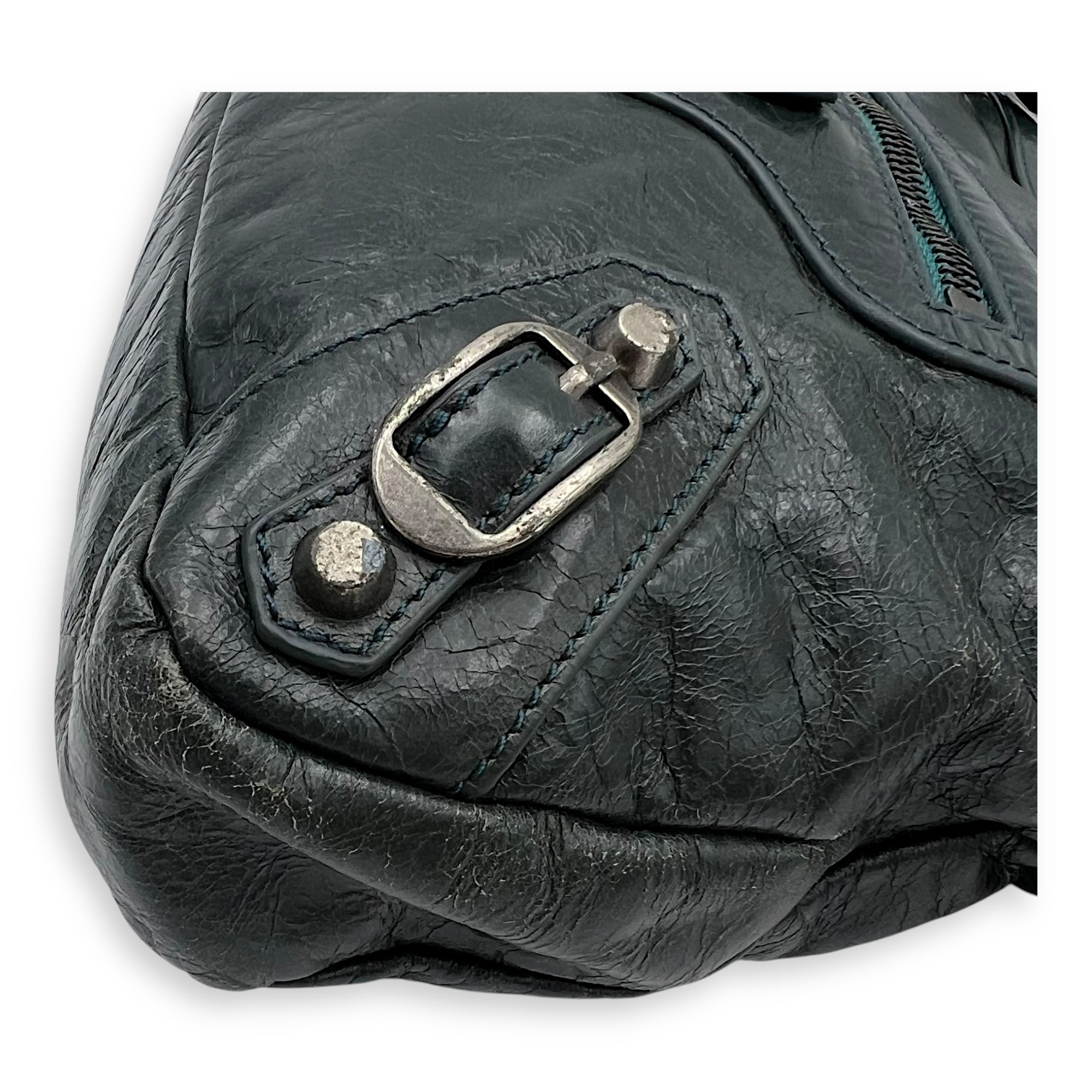 First Green Top Handle Bag in Calfskin, Silver hardware - Image 10