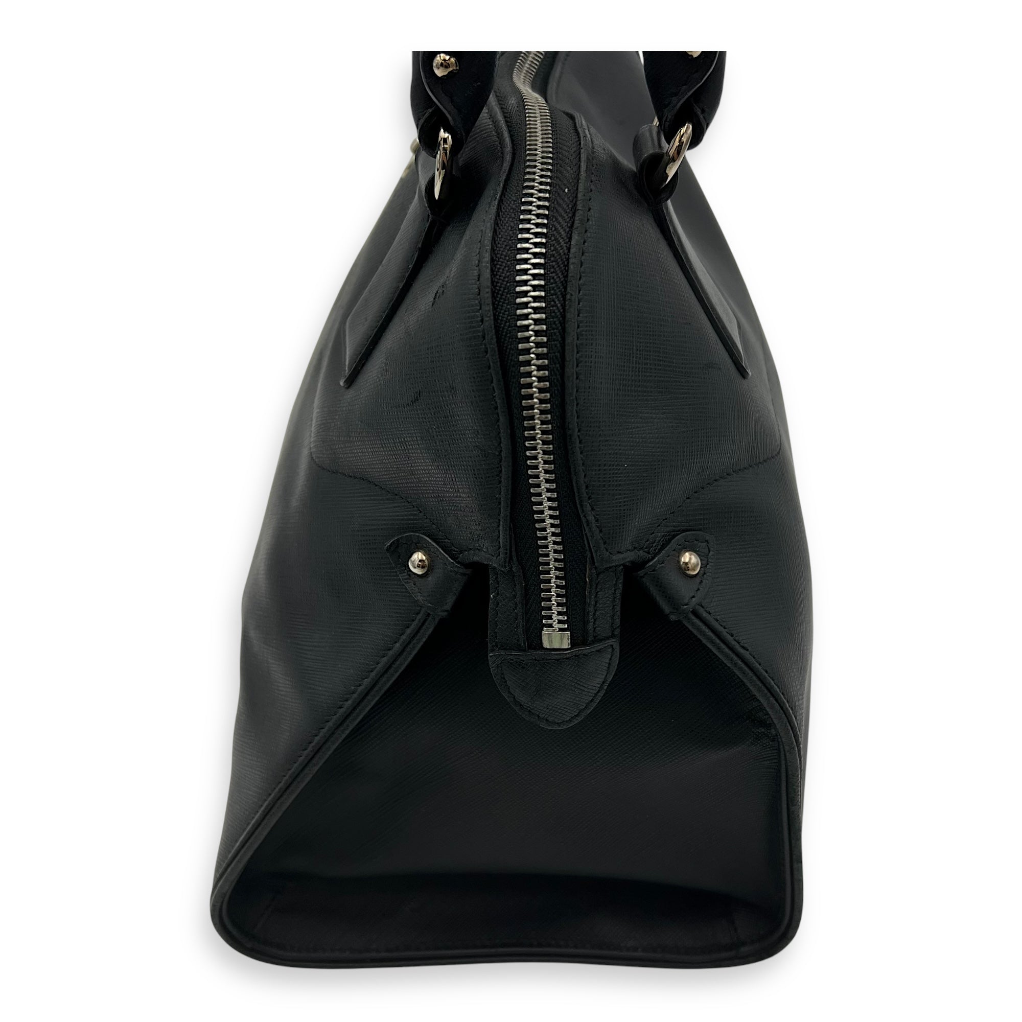 Darina Black Top Handle Bag in Calfskin, Silver hardware - Image 11
