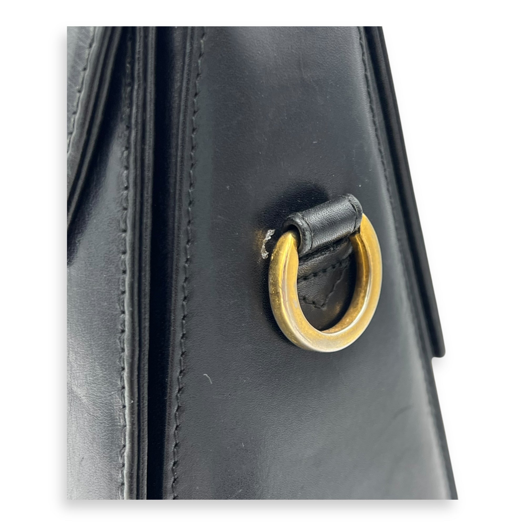 Gancini Black Top Handle Bag in Calfskin, Gold hardware - Image 9