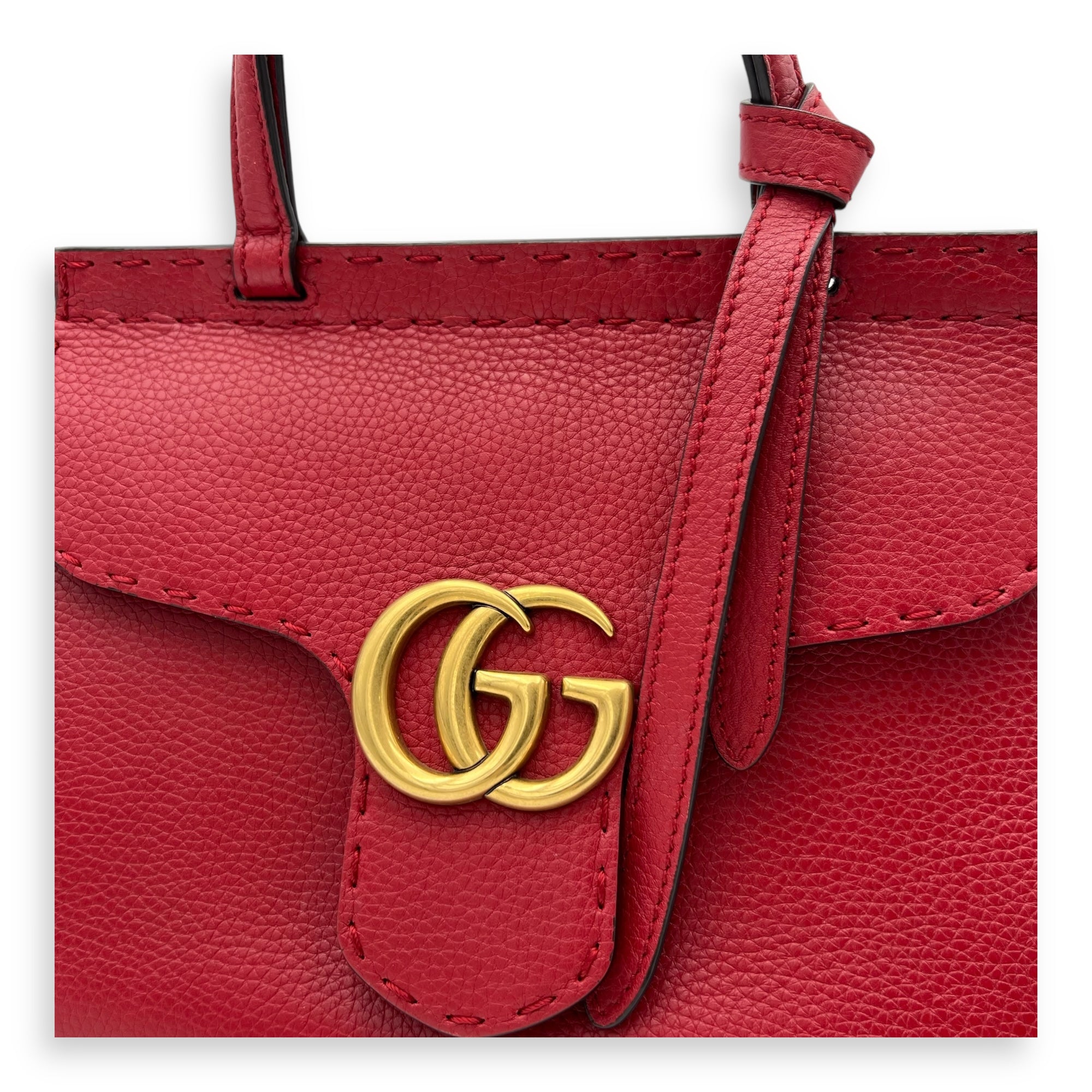 GG Marmont Top Handle Bag Red in Calfskin, Gold hardware - Image 9