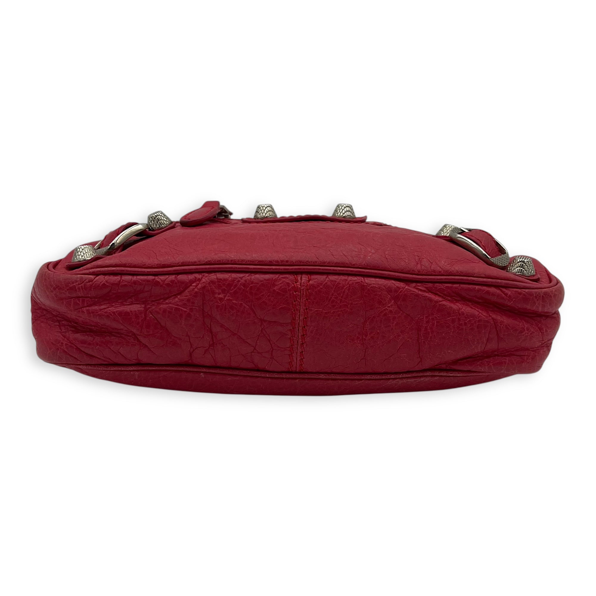 Hip Red Shoulder Bag in Distressed Leather, Silver hardware - Image 6