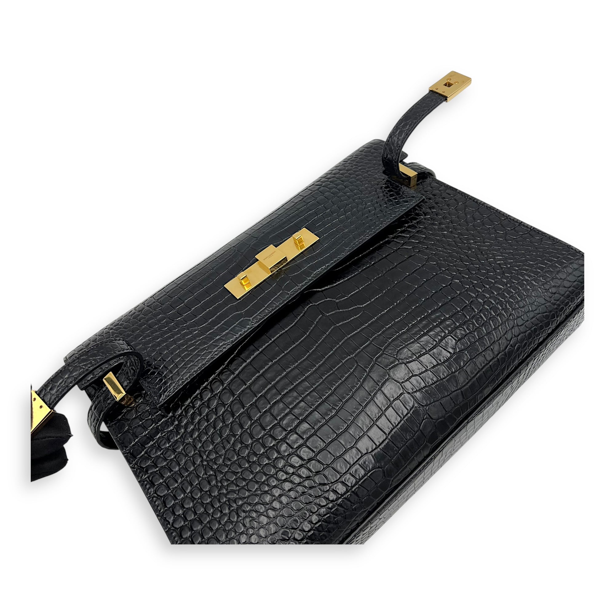 Manhattan Shoulder Bag Black in Crocodile Embossed Calfskin, Gold hardware - Image 9