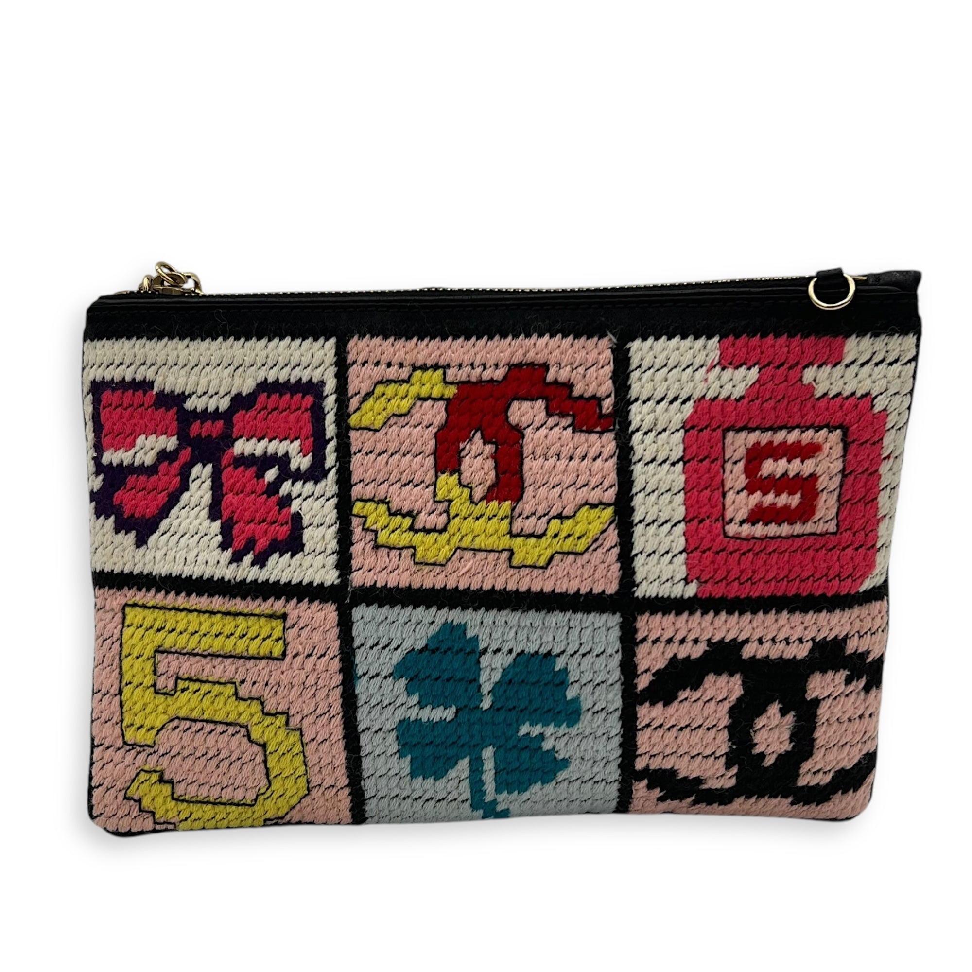 Patchwork Clutch Multi-colour in Knit, Gold hardware - Image 3