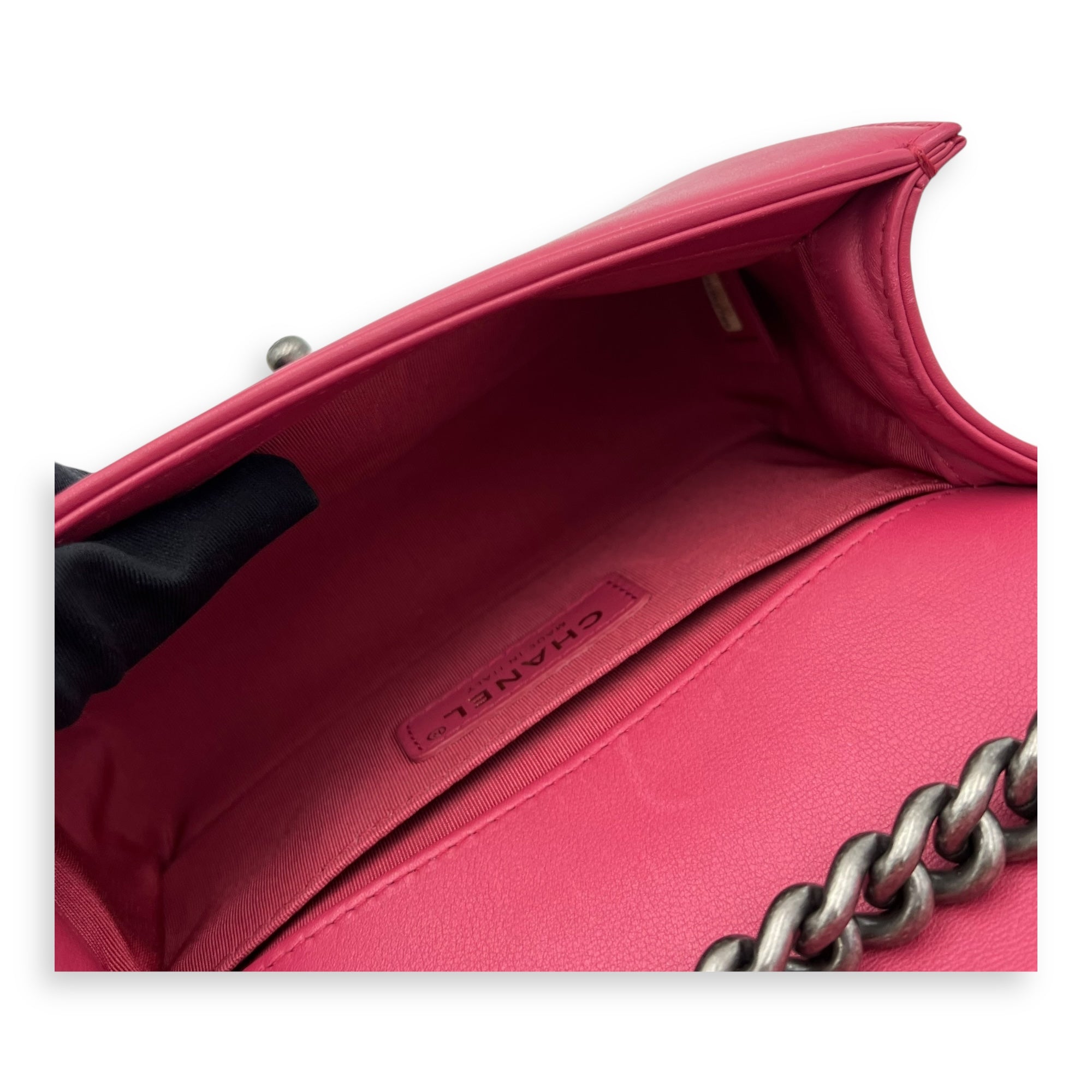 Boy Shoulder Bag Pink in Calfskin, Ruthenium hardware - Image 9