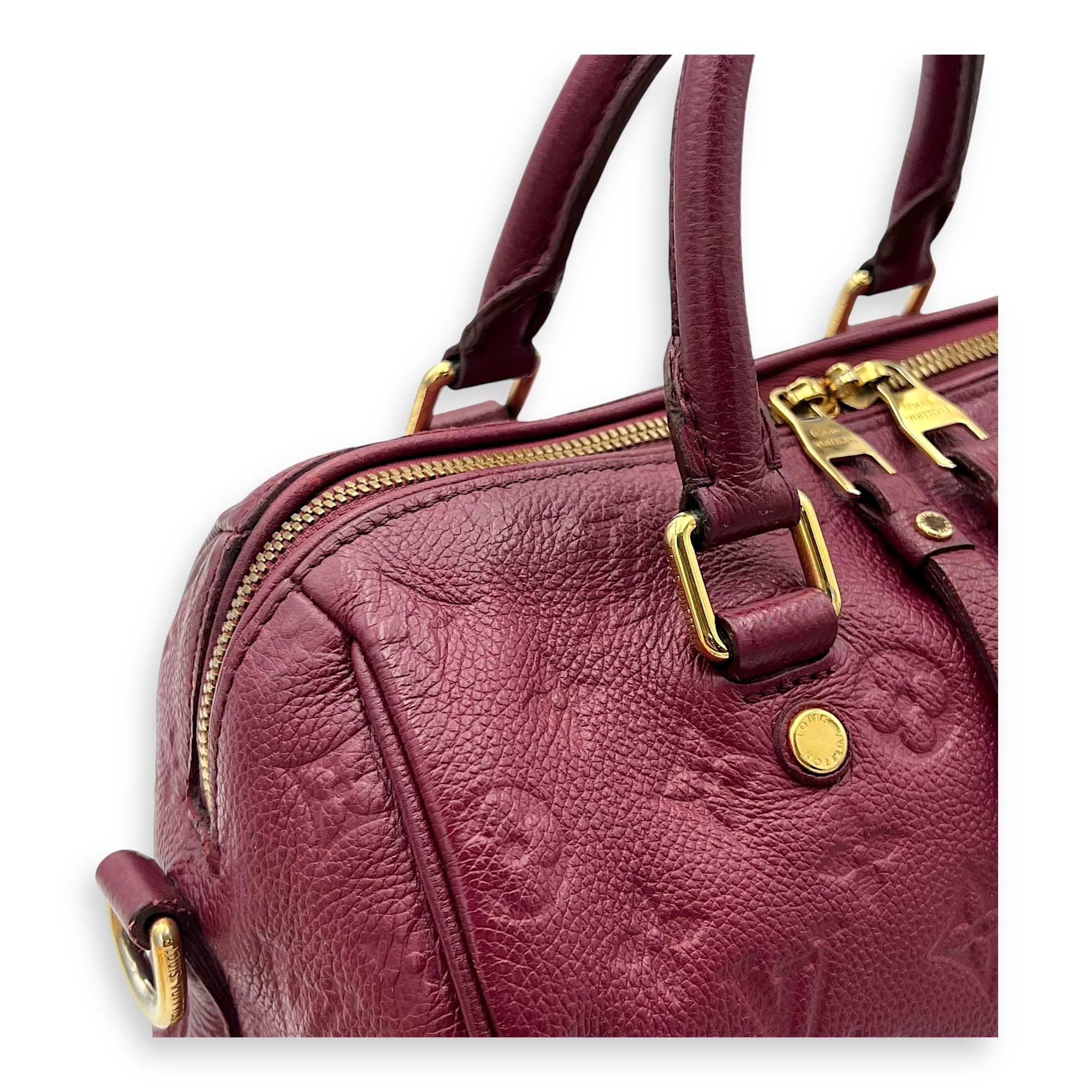 Speedy Bandouliere Top Handle Bag 25 Red in Empreinte Leather, Gold hardware - Image 9