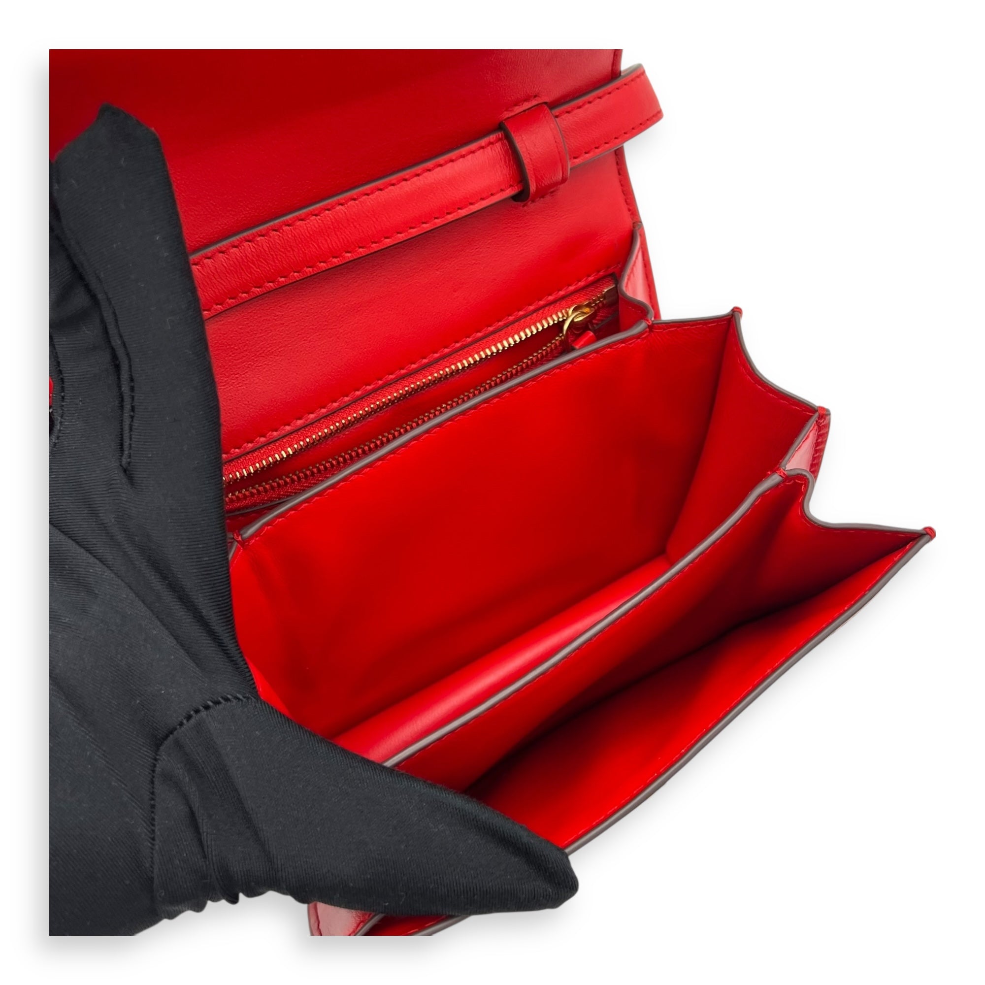 Box Small Red Crossbody Bag in Calfskin, Gold hardware - Image 9