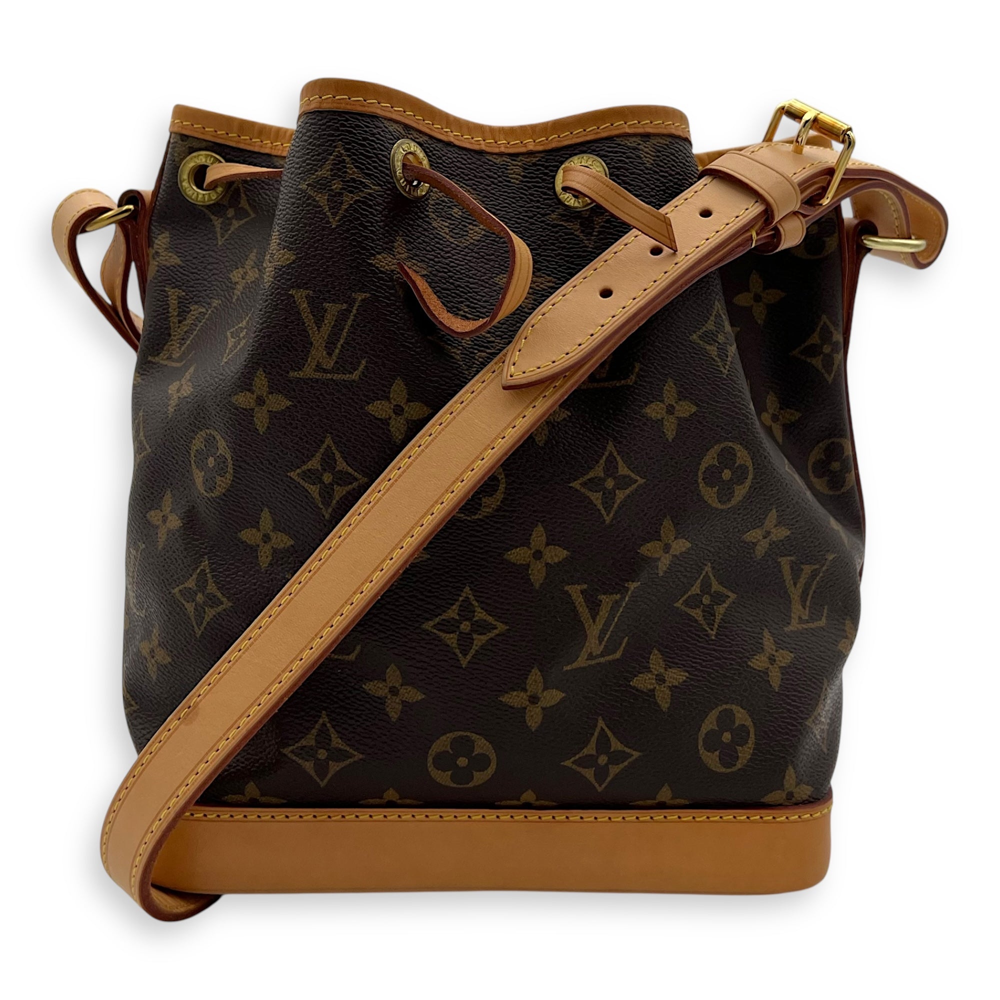 Noe Bucket Bag Petite Brown in Monogram Coated Canvas, Gold hardware - Image 9