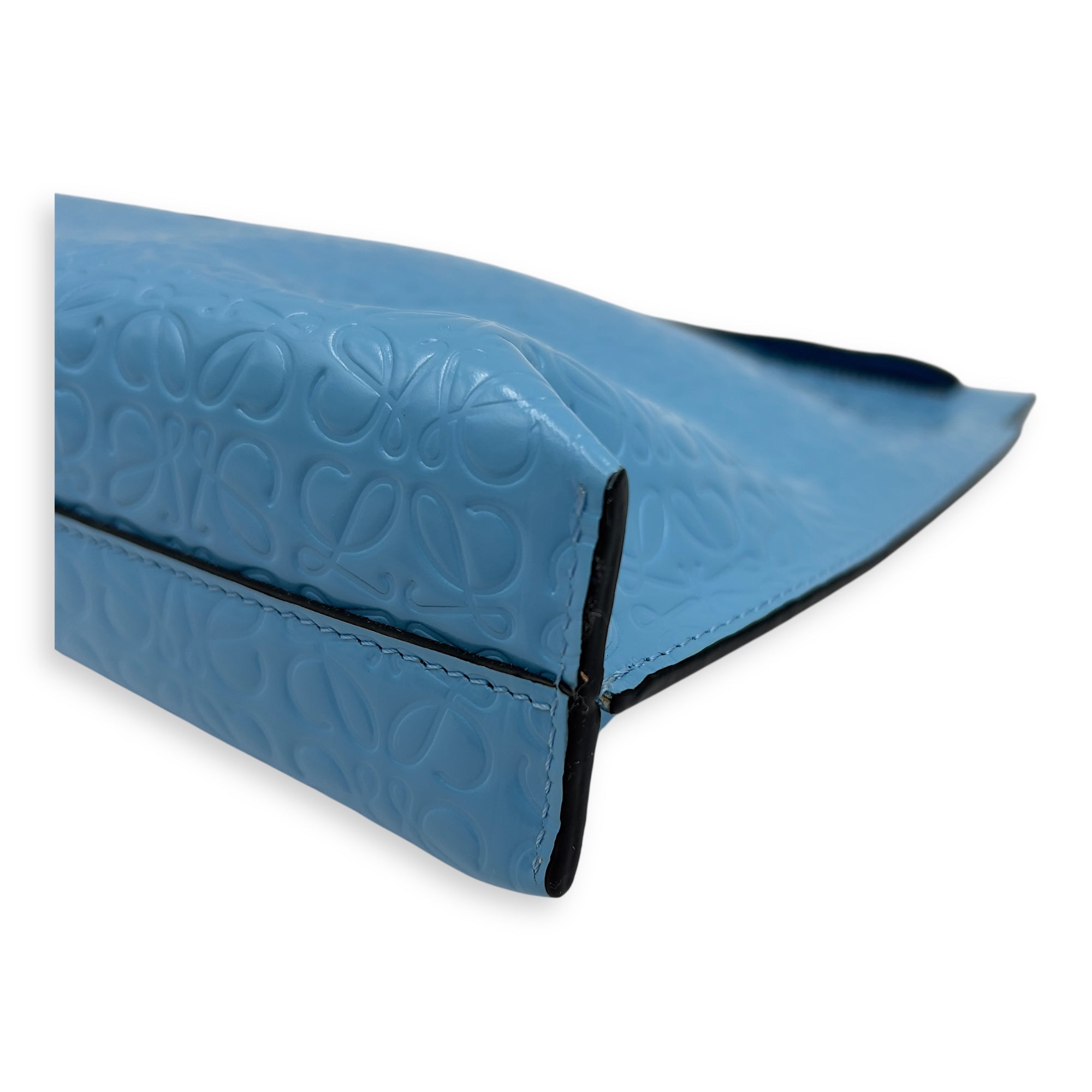 Anagram T Blue Pouch in Patent Embossed Calfskin, Silver hardware - Image 9