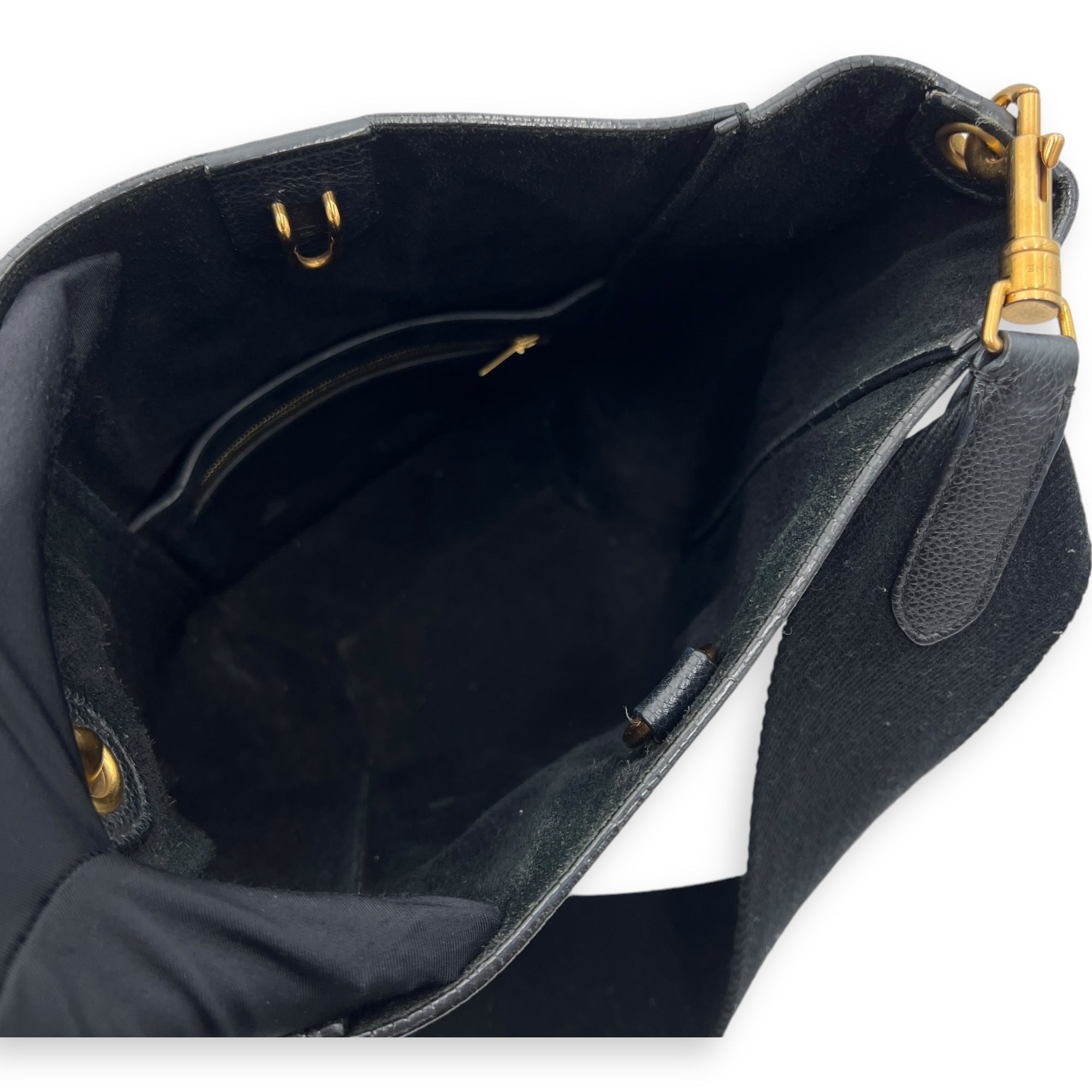 Sangle Small Black Bucket Bag in Calfskin, Gold hardware - Image 10