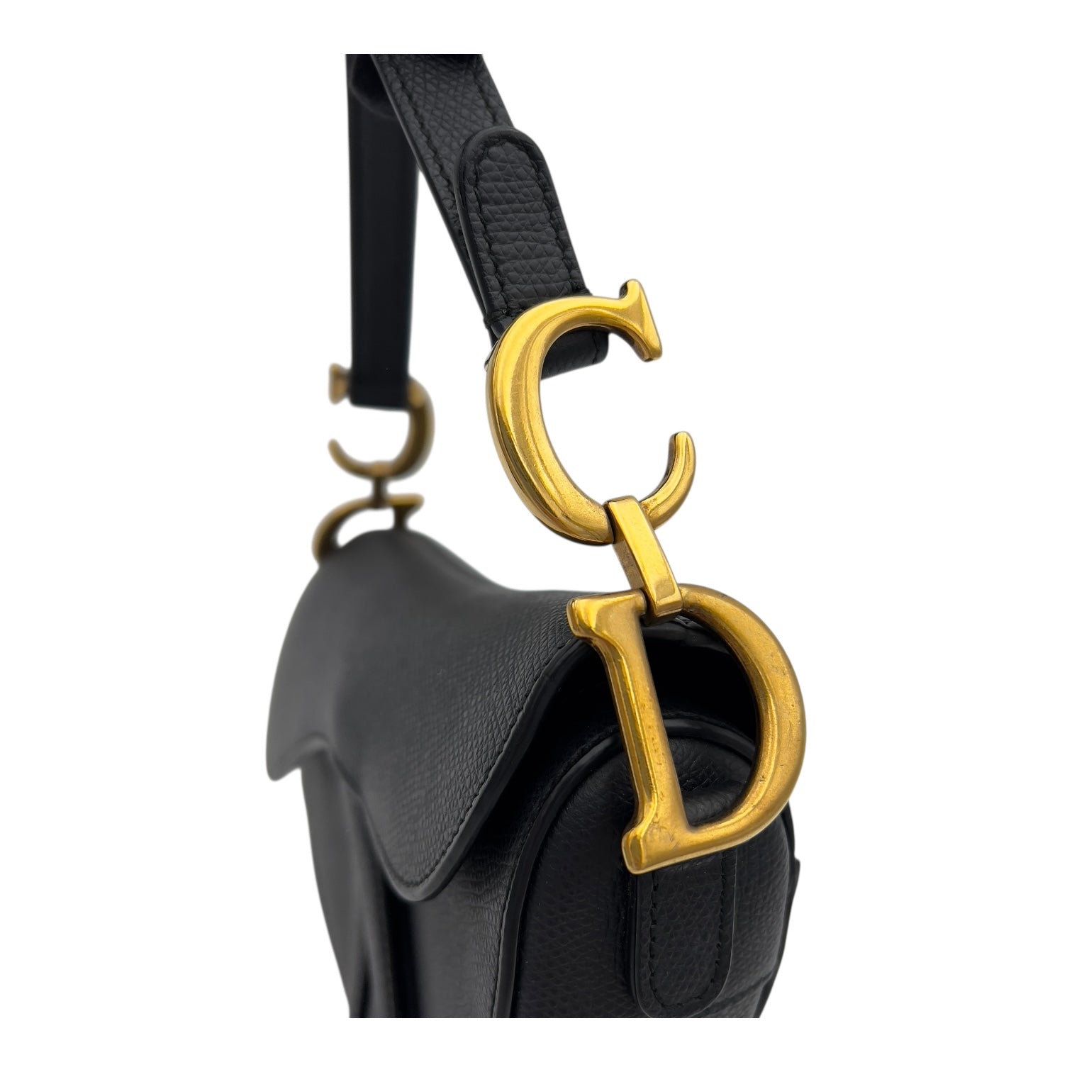 Saddle with Strap Mini Black Crossbody Bag in Calfskin, Brushed Gold hardware - Image 12