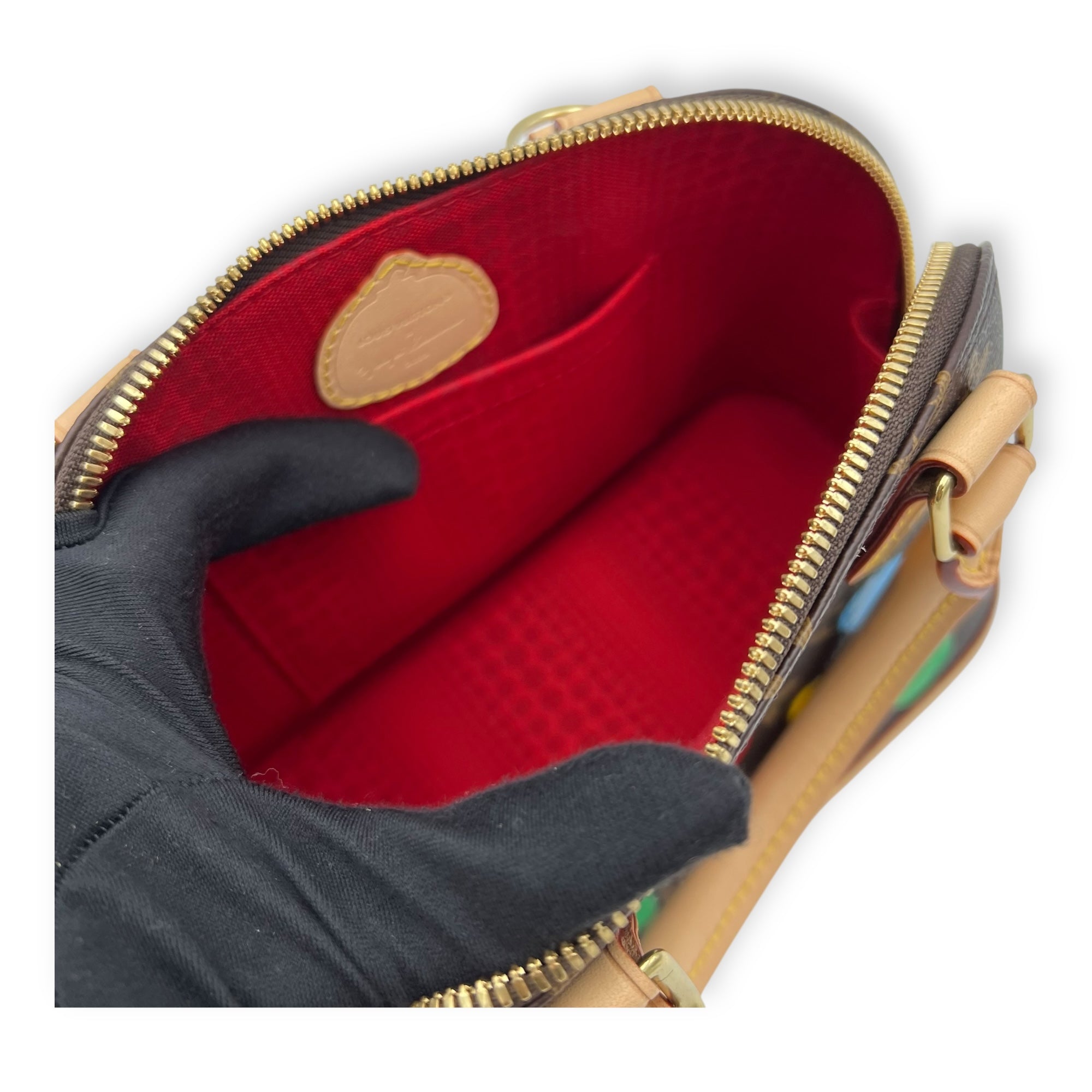 Yayoi Kusama Alma BB Brown Top Handle Bag in Monogram Coated Canvas, Gold hardware - Image 10