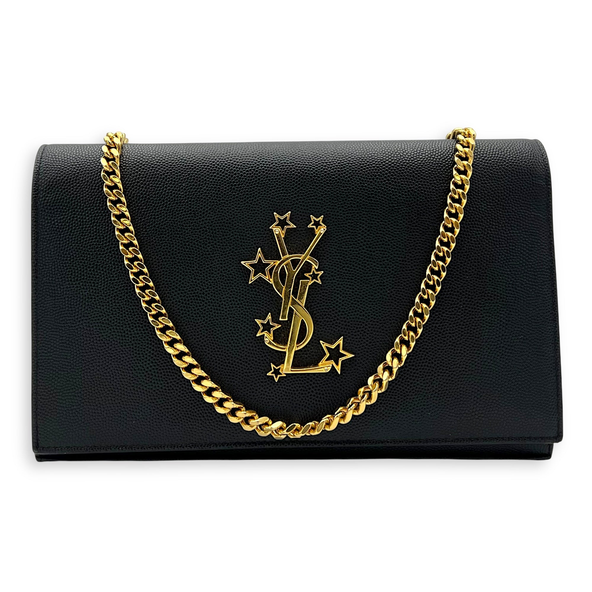 Star Monogram Black Wallet On Chain in Calfskin, Gold hardware - Image 10