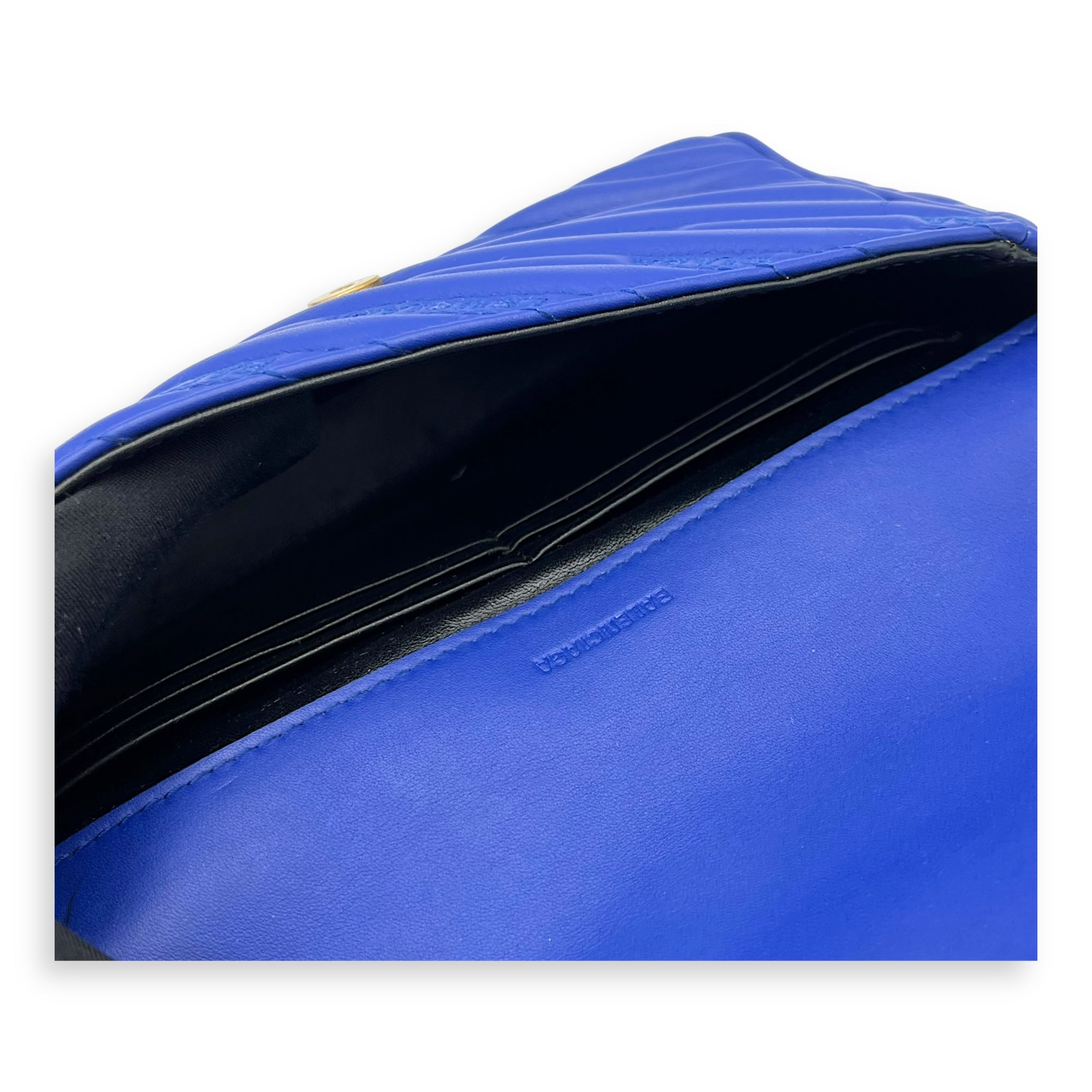 Logo Blue Crossbody Bag in Calfskin, Gold hardware - Image 10