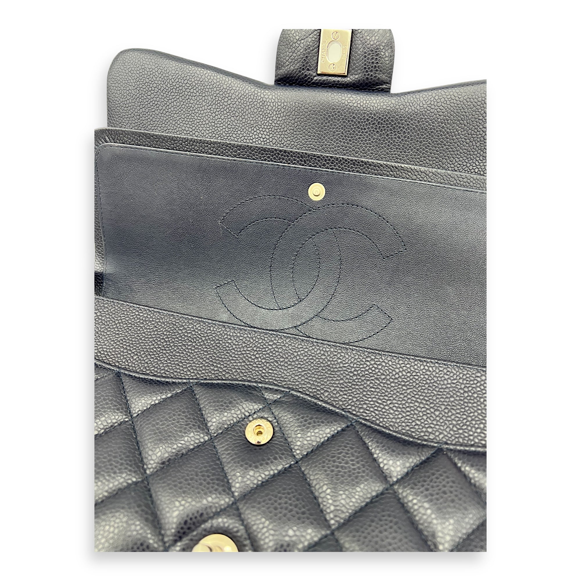 Classic Jumbo Blue Shoulder Bag in Caviar Leather, Silver hardware - Image 10