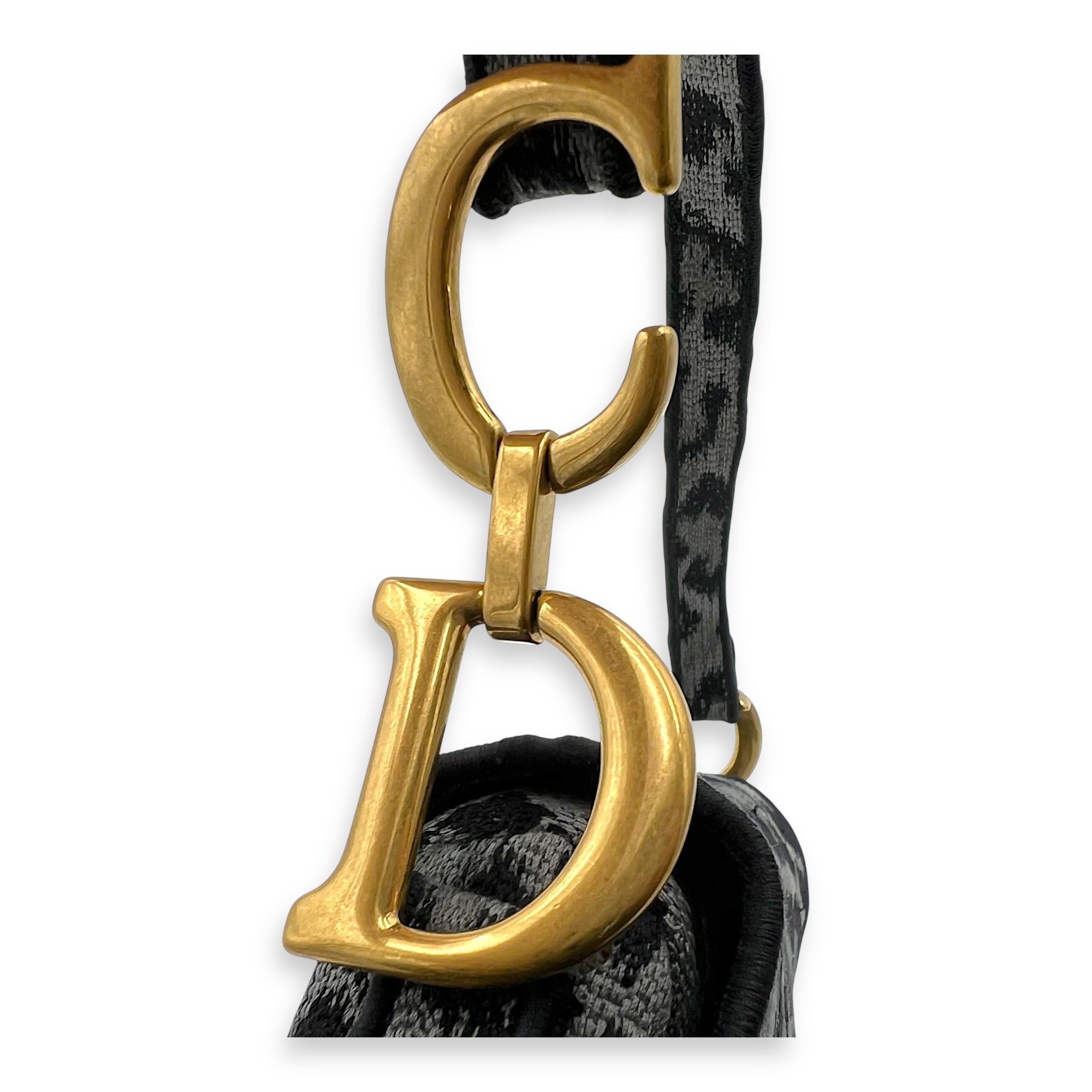 Saddle Grey Shoulder Bag in Jacquard, Gold hardware - Image 10