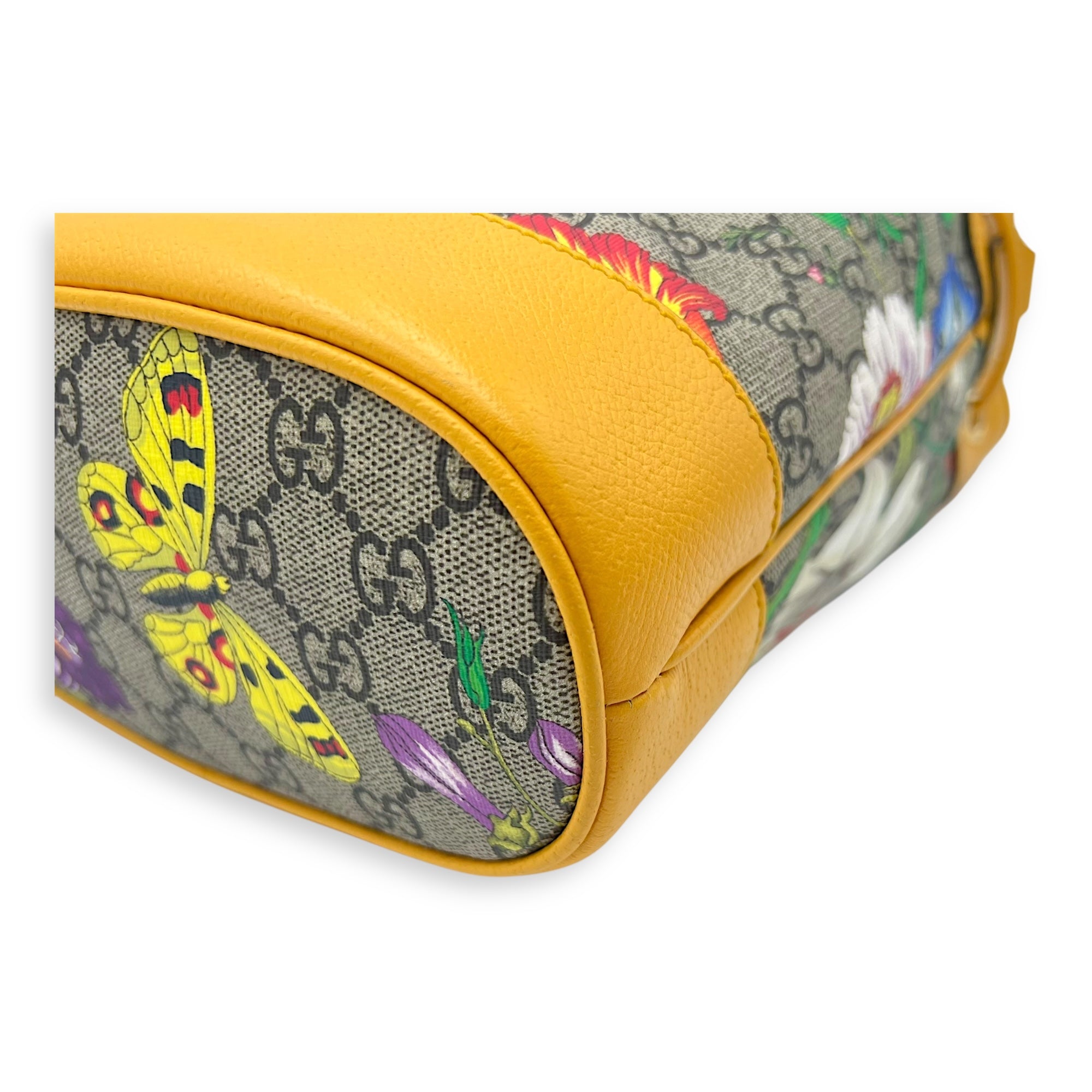 Ophidia Bucket Bag Yellow in Coated Canvas, Gold hardware - Image 11