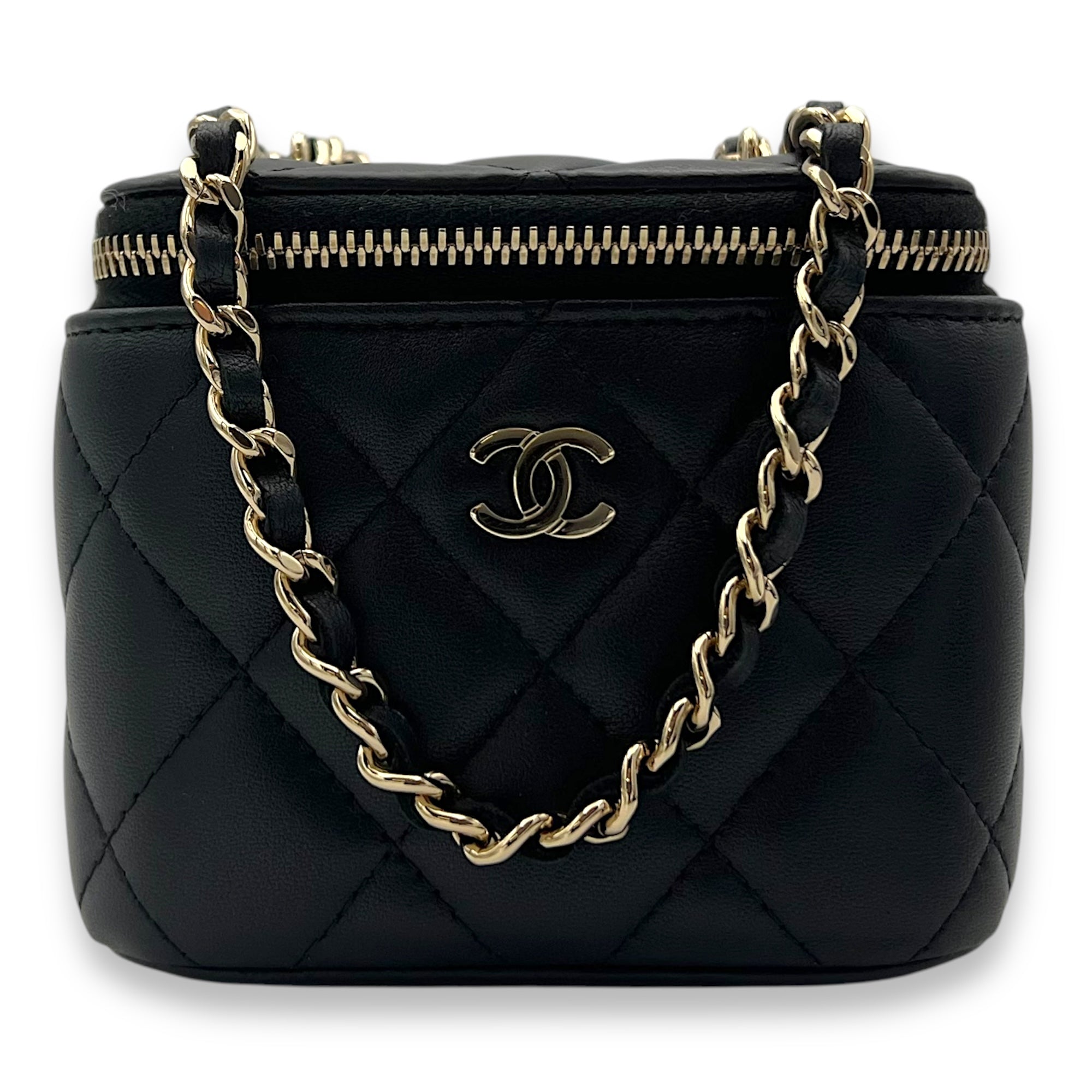 Vanity Mini Black Crossbody Bag in Lambskin, Gold hardware - Image 11