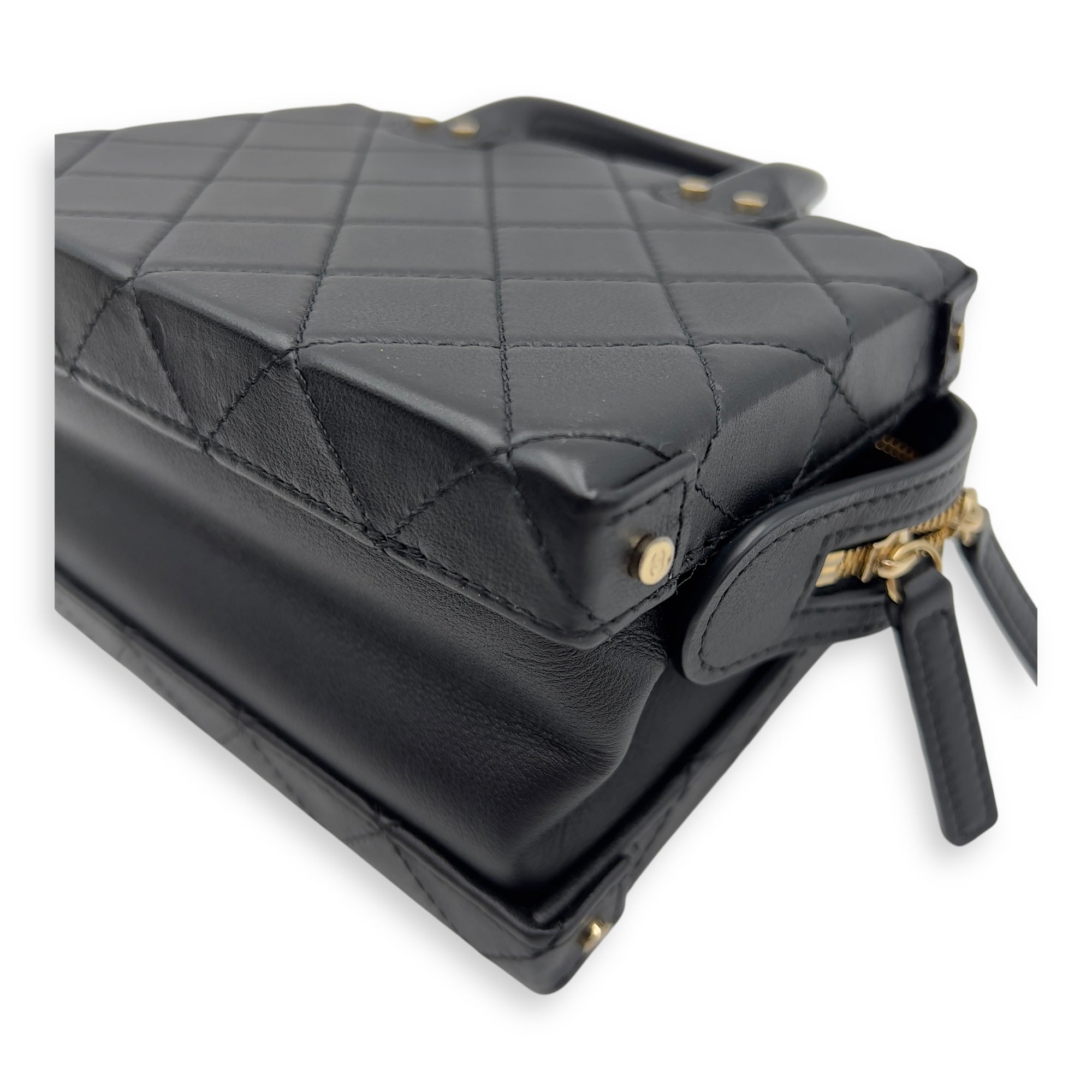 CC Black Top Handle Bag in Calfskin, Gold hardware - Image 11