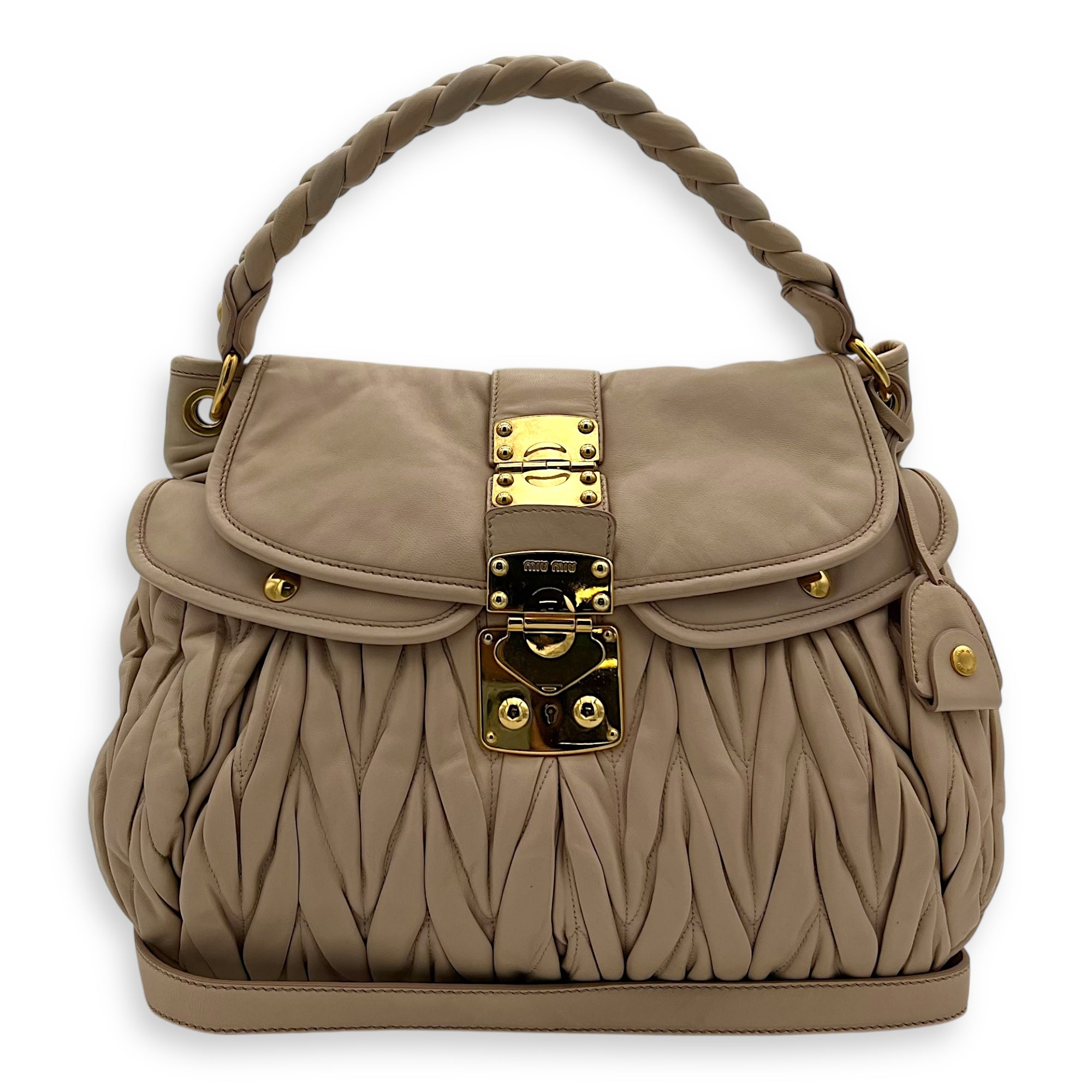 Gaufre Shoulder Bag Beige in Calfskin, Gold hardware - Image 11