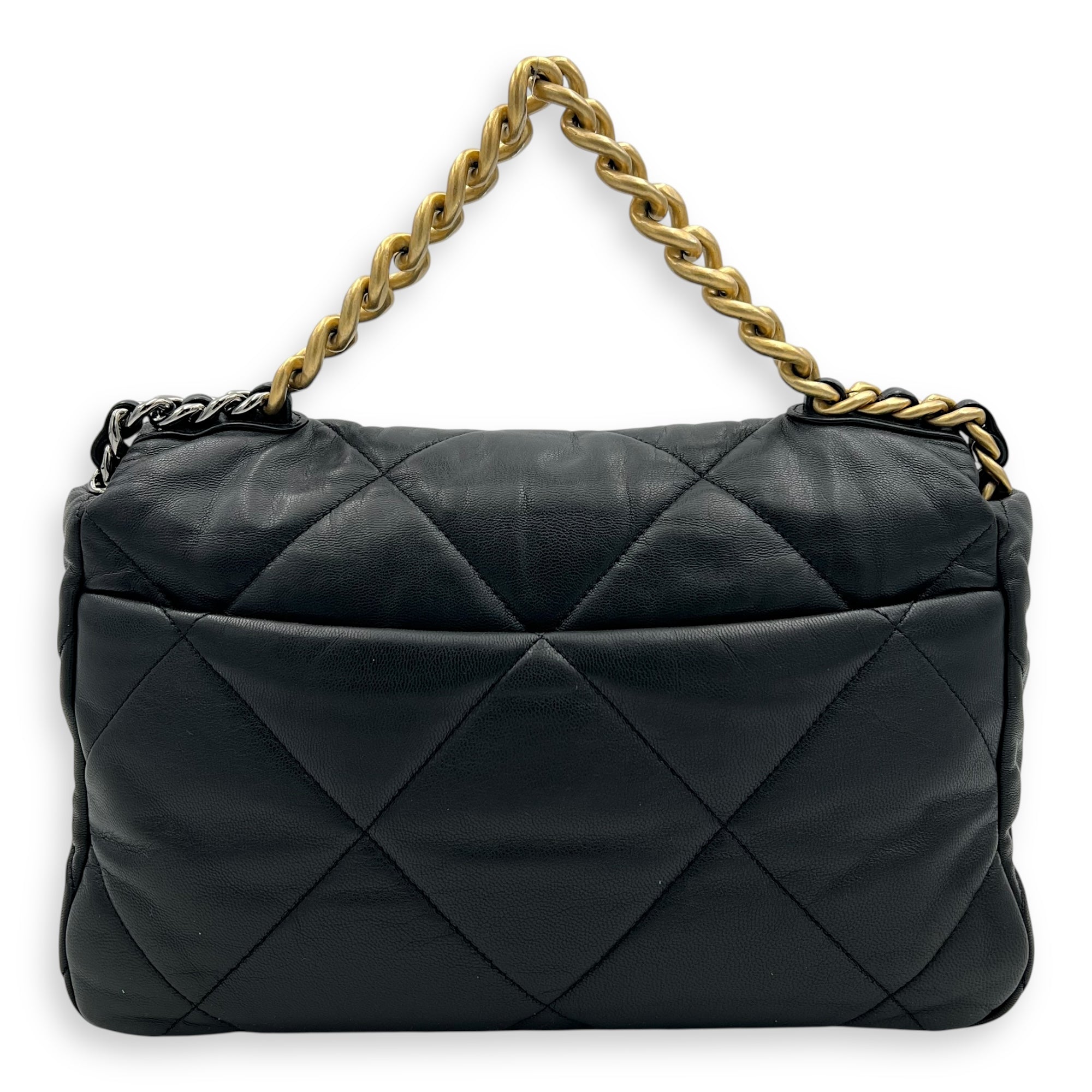 C19 Large Black Shoulder Bag in Goat Leather, Mixed hardware - Image 3