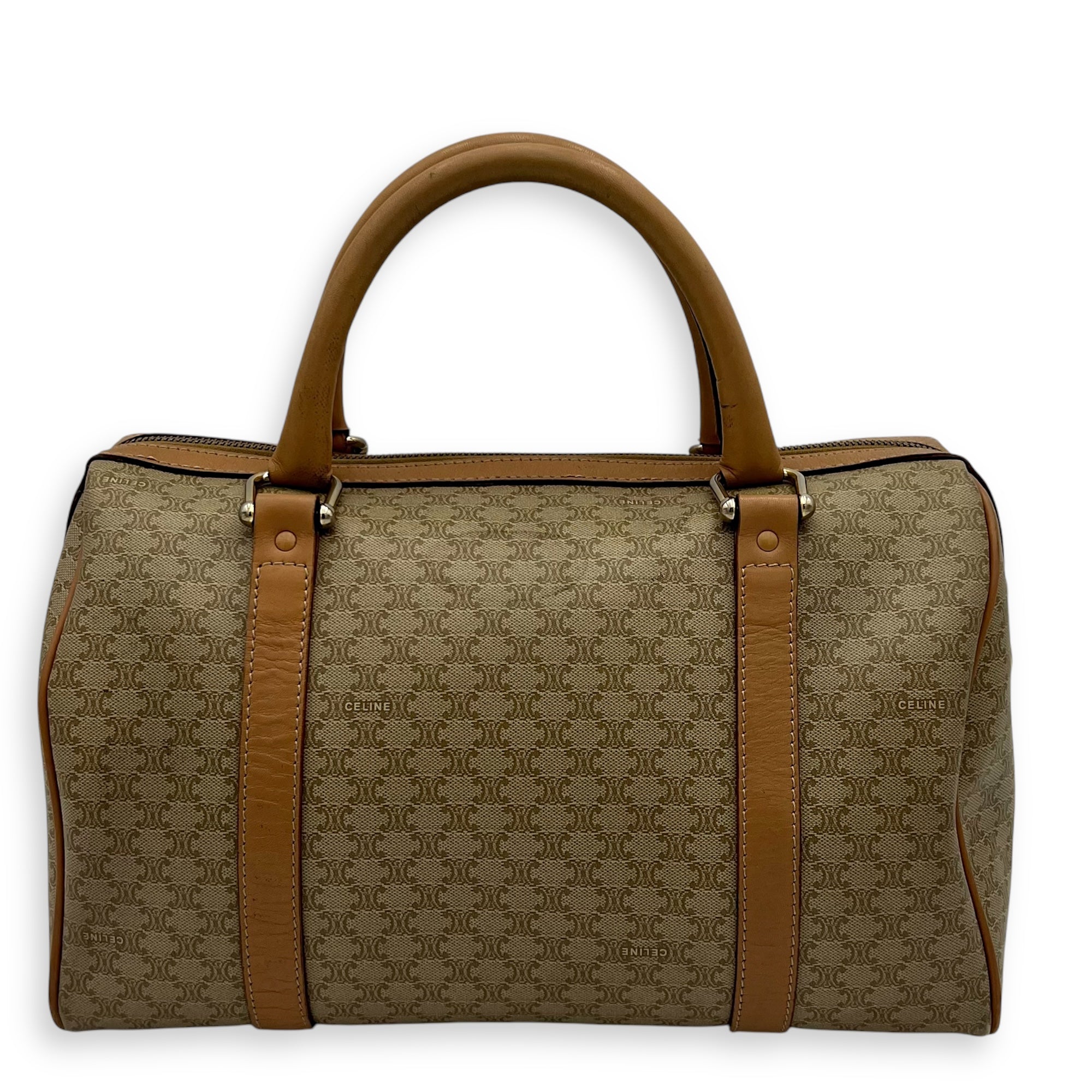 Vintage Macadam Boston Top Handle Bag Beige in Coated Canvas, Gold hardware - Image 3