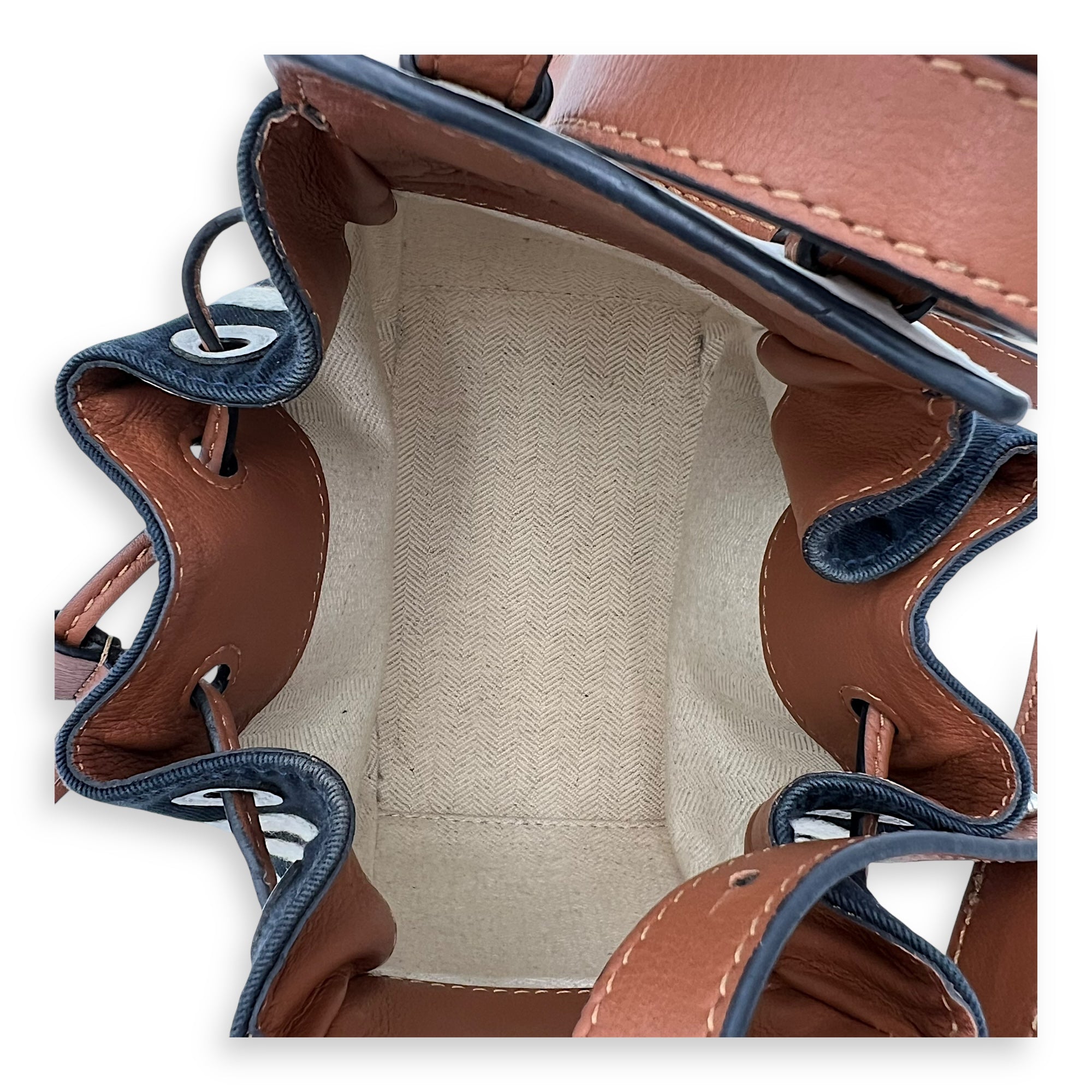 Hammock Mini White Top Handle Bag in Calfskin and Canvas, Silver hardware - Image 7