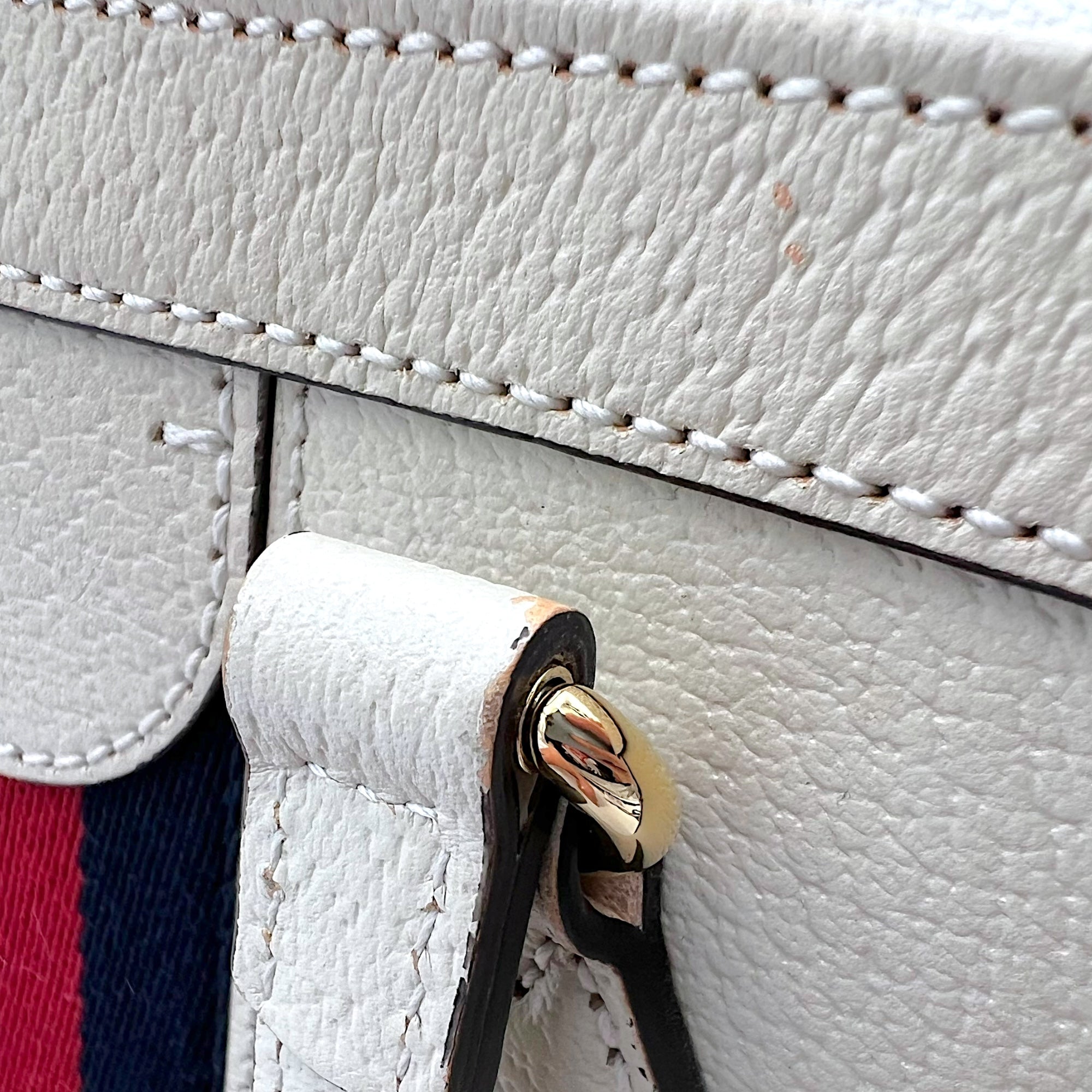 Ophidia Top Handle Bag White in Calfskin, Gold hardware - Image 13