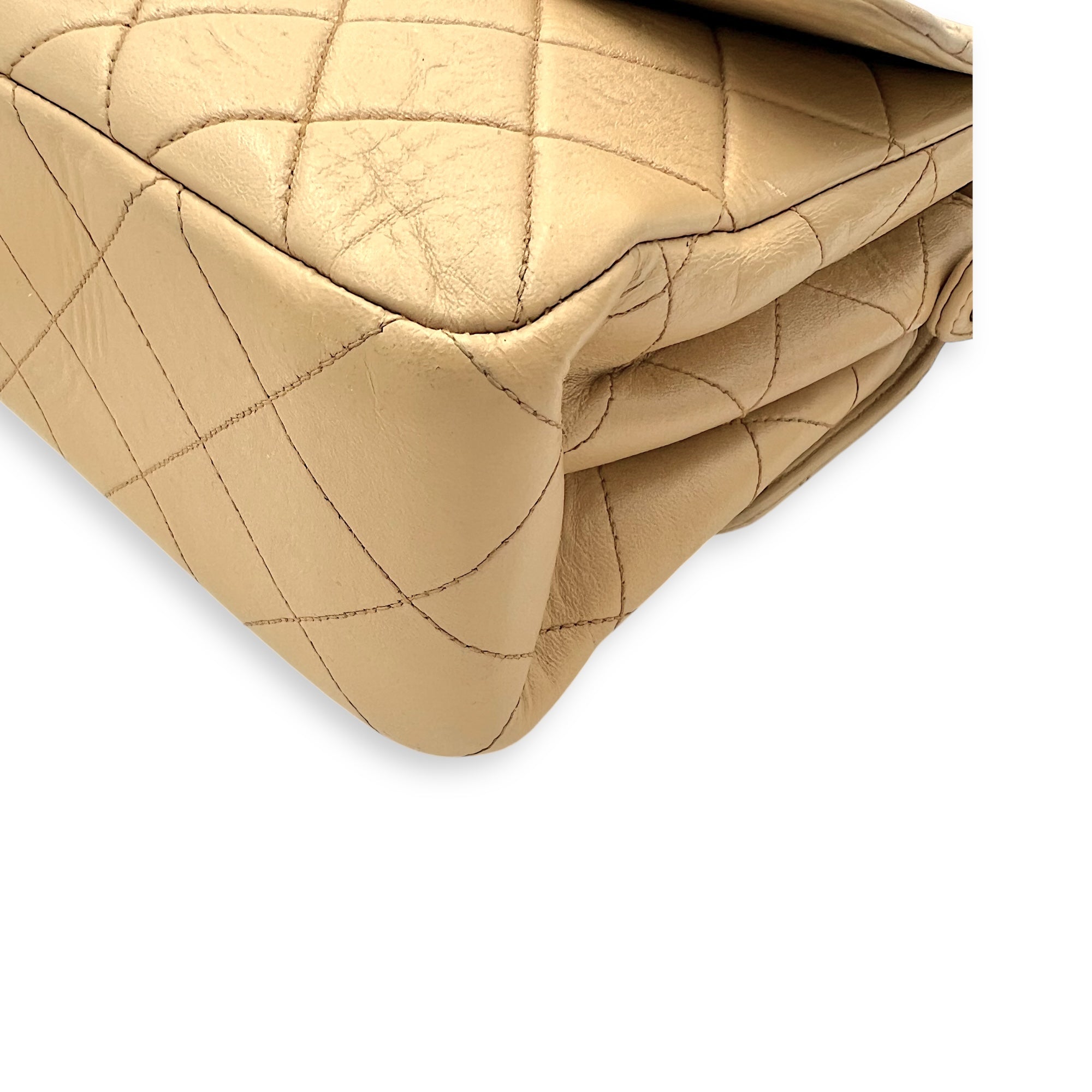 Vintage Double Face Flap Beige Shoulder Bag in Lambskin, Gold hardware - Image 14