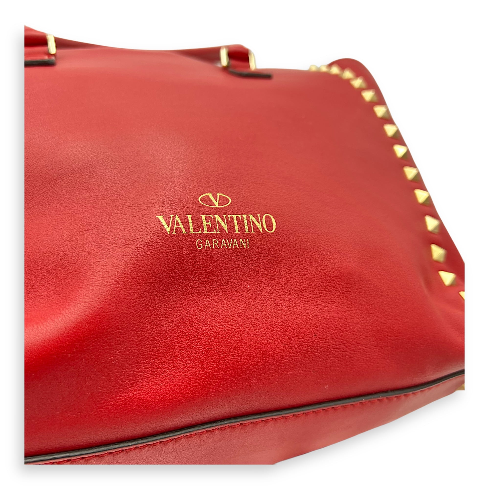 Rockstud Top Handle Bag Red in Calfskin, Gold hardware - Image 14