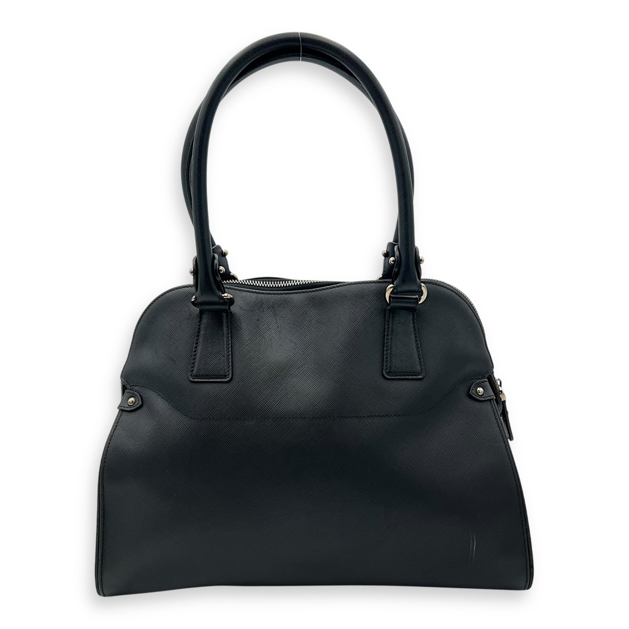 Darina Black Top Handle Bag in Calfskin, Silver hardware - Image 3