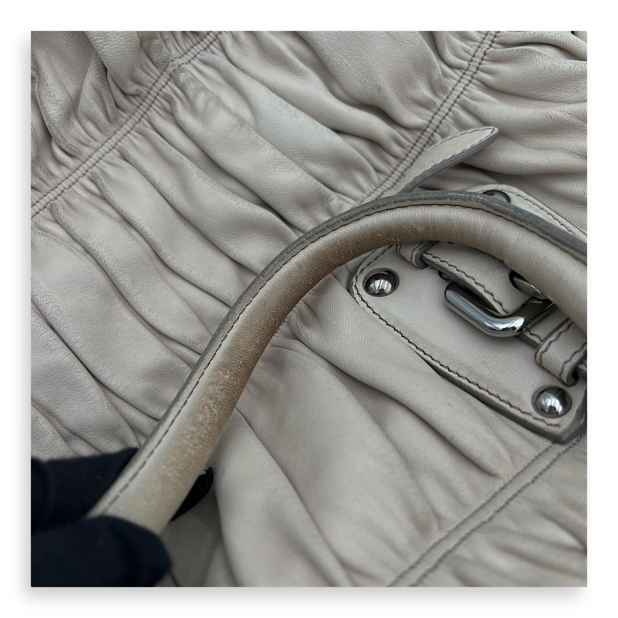 Gaufre White Top Handle Bag in Lambskin, Silver hardware - Image 12