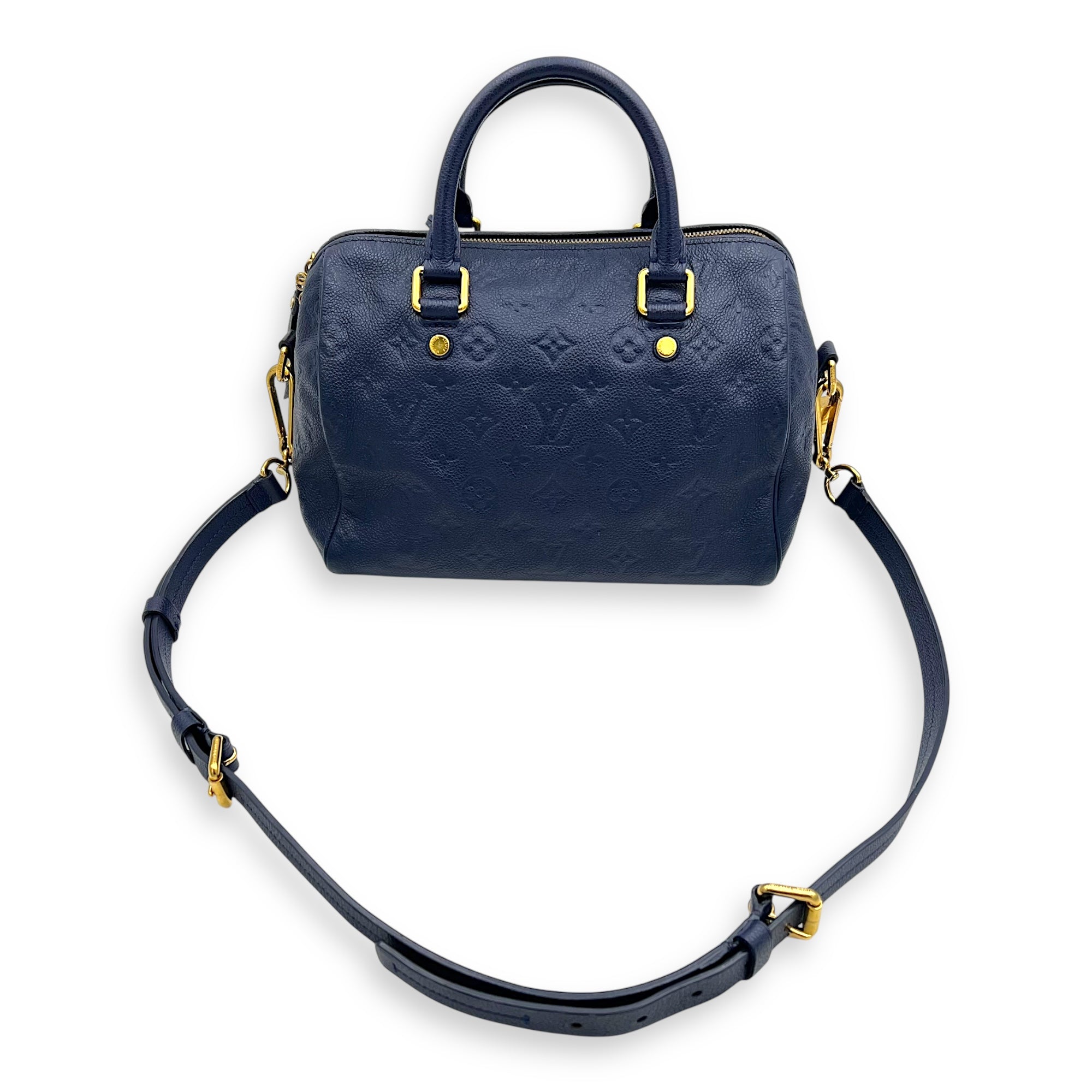 Speedy Bandouliere Top Handle Bag Blue in Empreinte Leather, Gold hardware - Image 13